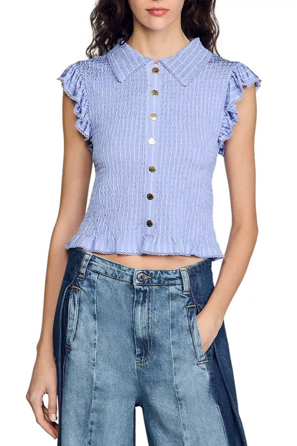 14648294_fpx SATIN SMOCKED SKY BLUE TOP FOR WEDDING GUEST