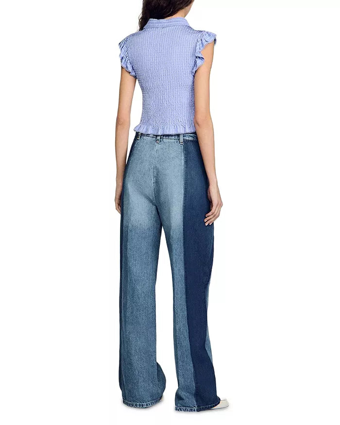 14648296_fpx SATIN SMOCKED SKY BLUE TOP FOR WEDDING GUEST