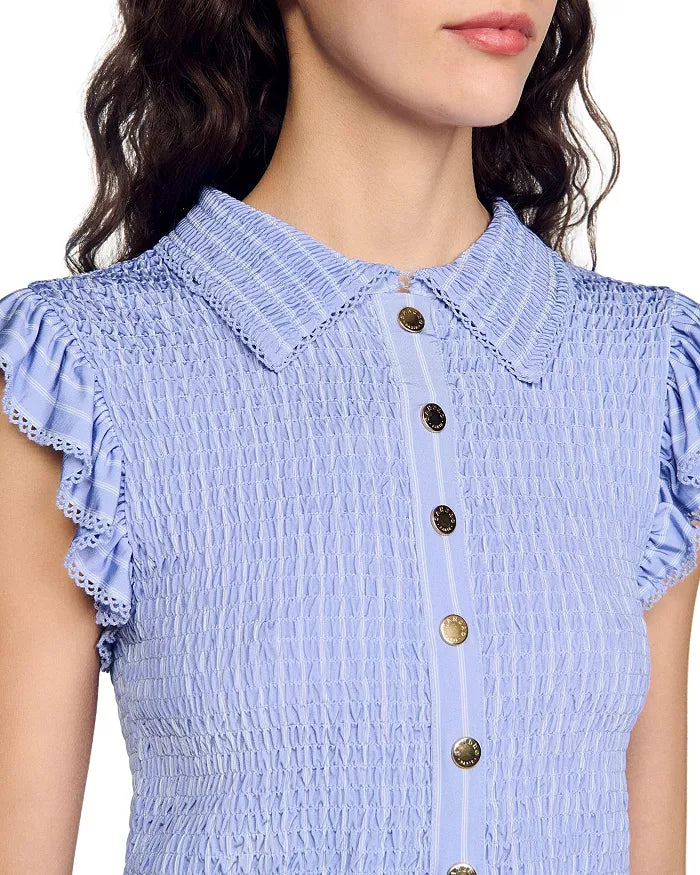 14648297_fpx SATIN SMOCKED SKY BLUE TOP FOR WEDDING GUEST