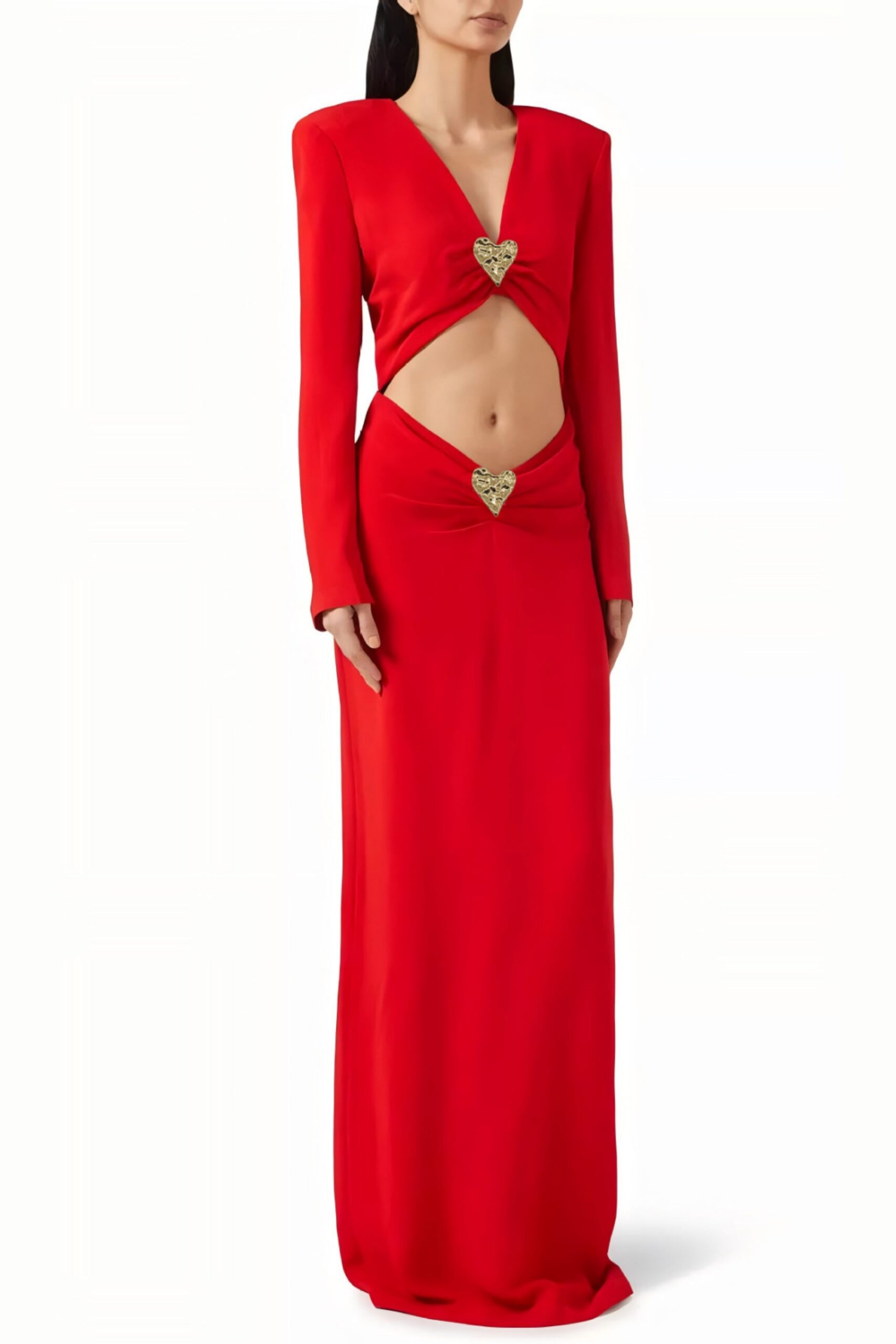 LONG SLEEVE HEART CUTOUT MAXI DRESS RED