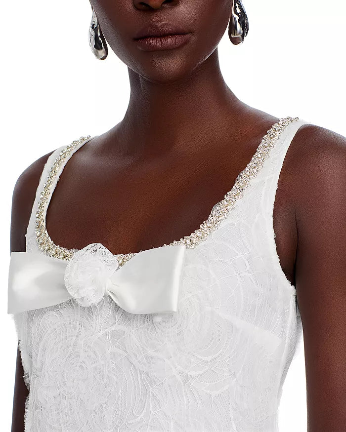 WHITE BOW TULLE LACE MINI DRESS