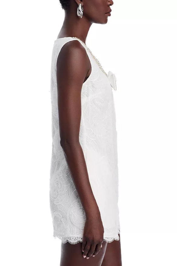 WHITE BOW TULLE LACE MINI DRESS