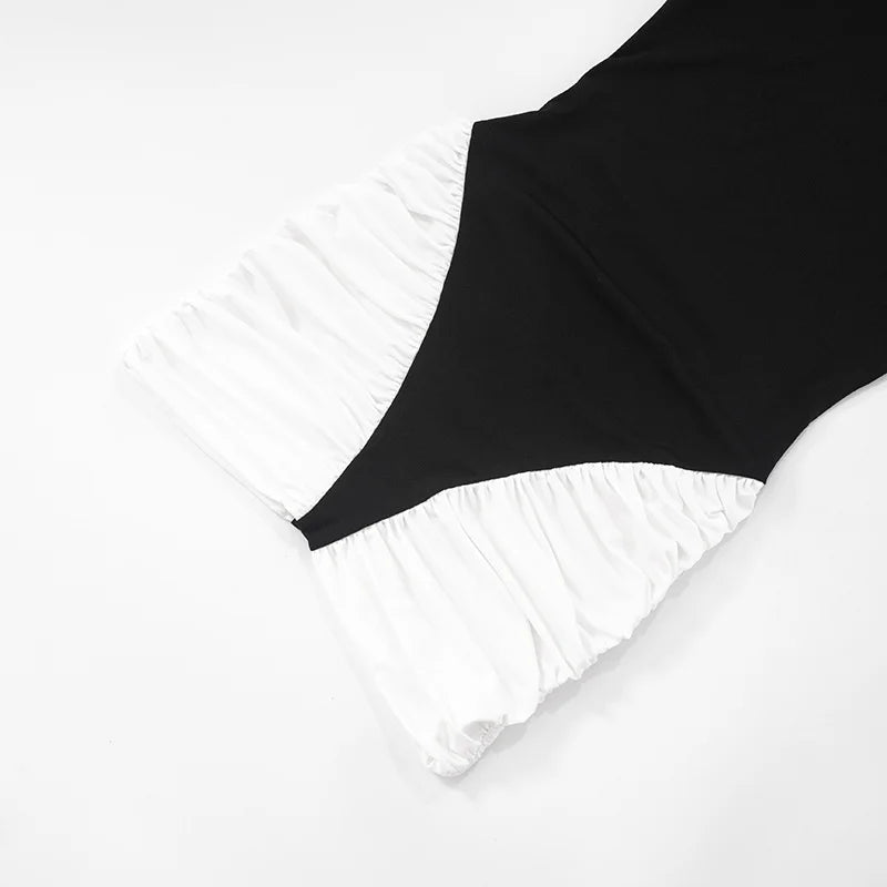 BLACK & WHITE PANEL HALTER MINI DRESS