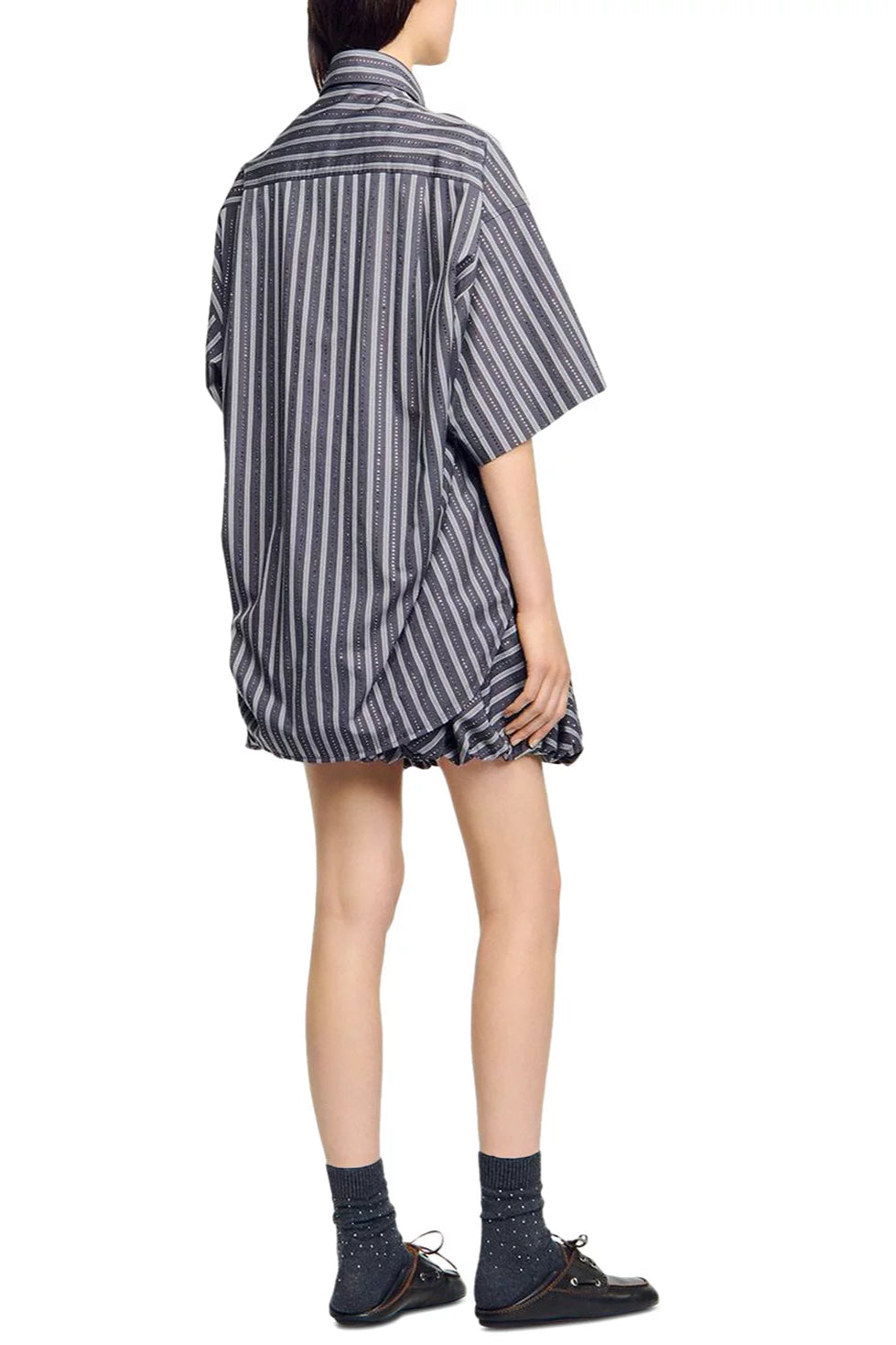 OVERSIZED STRIPED RHINESTONE PARTY SHIRT GREY