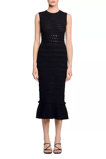 VALERIE STUDDED SLEEVELESS MIDI DRESS BLACK