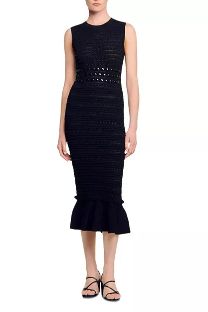 VALERIE STUDDED SLEEVELESS MIDI DRESS BLACK