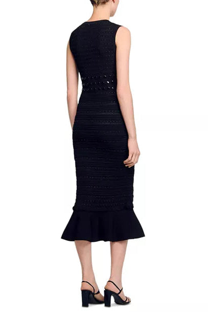 VALERIE STUDDED SLEEVELESS MIDI DRESS BLACK