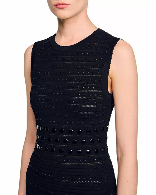 VALERIE STUDDED SLEEVELESS MIDI DRESS BLACK