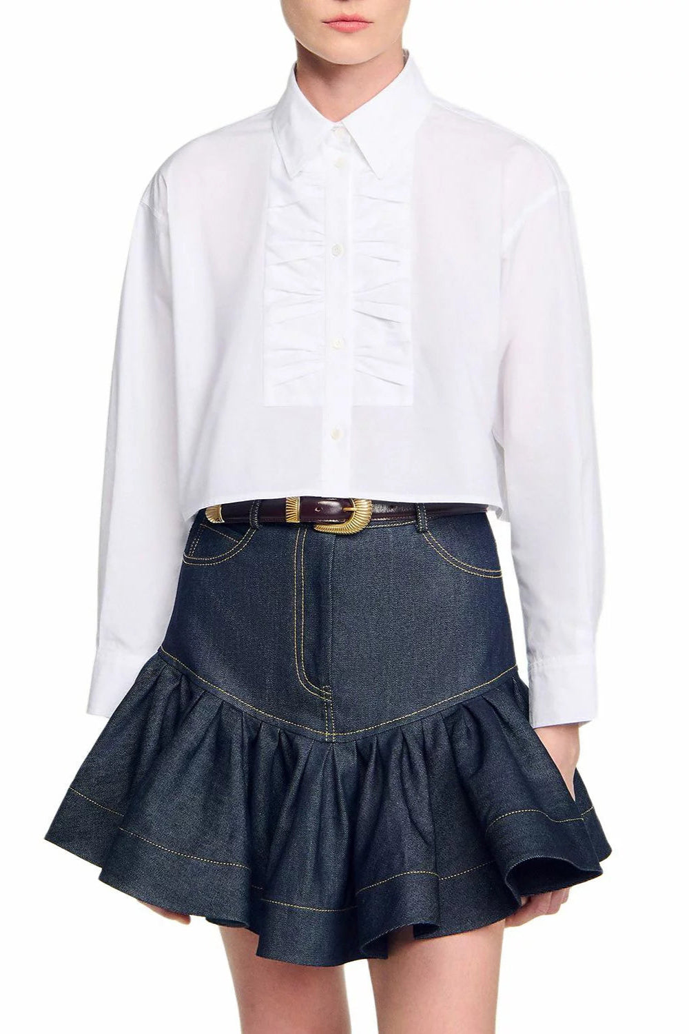 RUFFLED DEEP BLUE MINI DENIM SKIRT FOR PARTIES