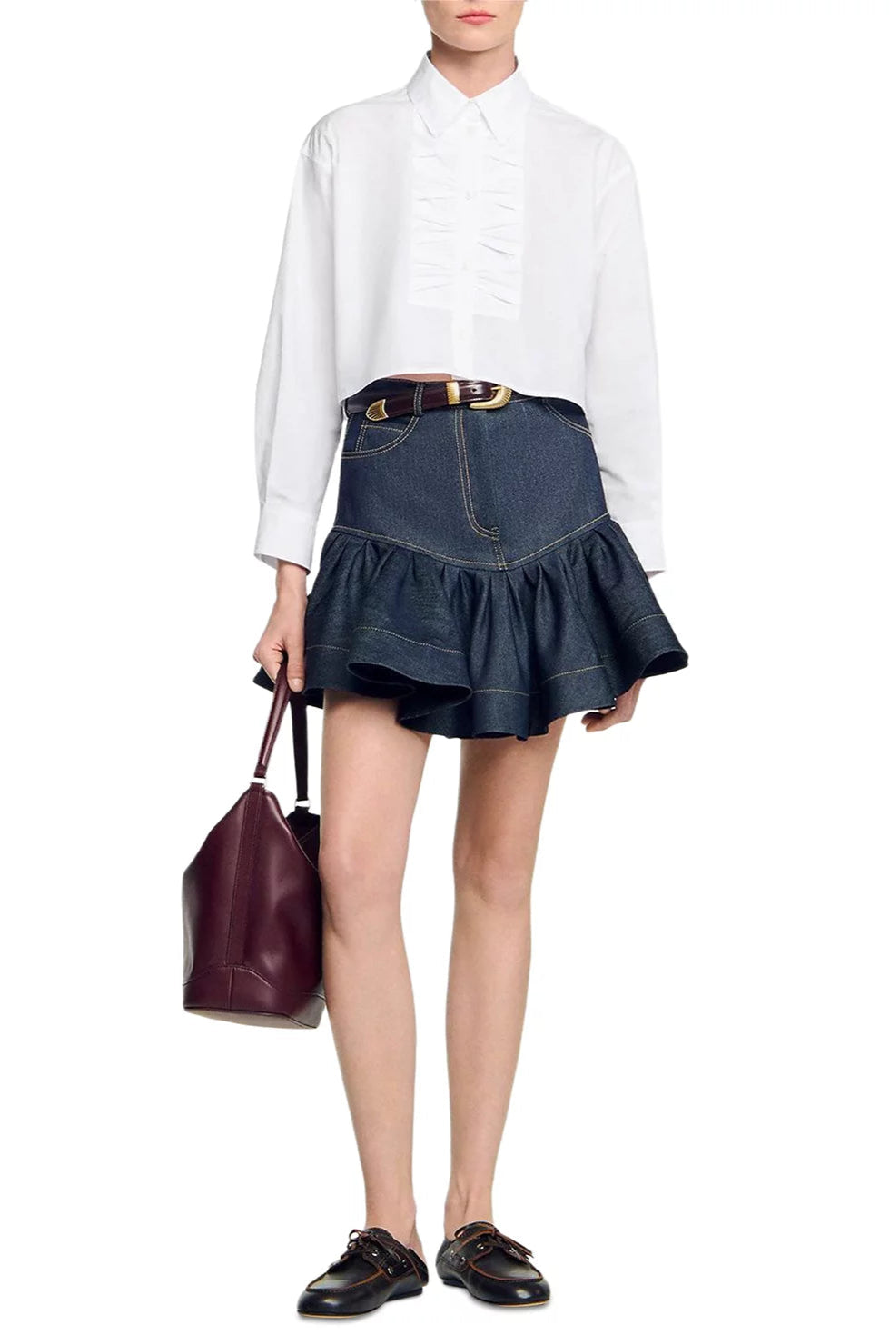 RUFFLED DEEP BLUE MINI DENIM SKIRT FOR PARTIES