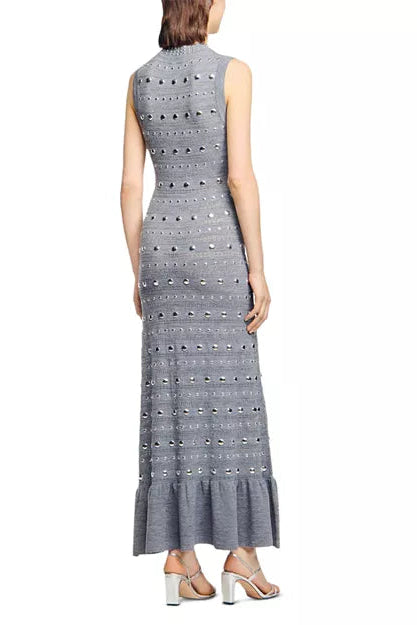 VALERIE STUDDED KNIT SLEEVELESS MIDI DRESS GRAY