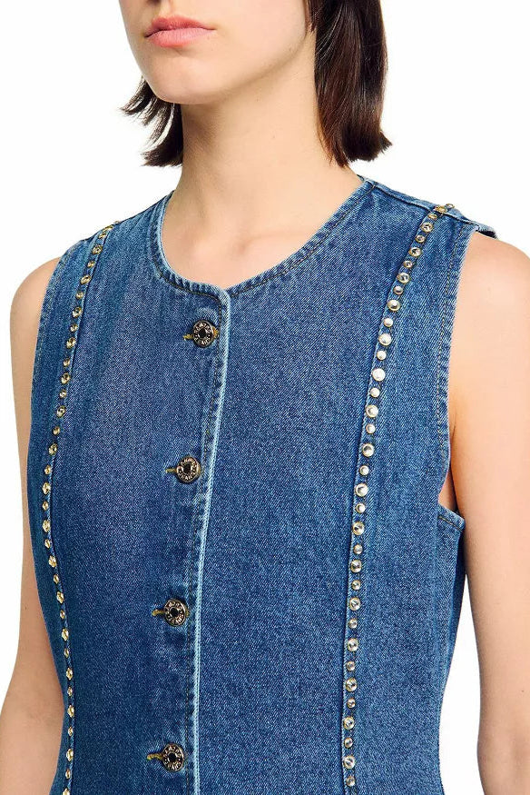 RHINESTONE DENIM TOP BLUE CASUAL PARTY