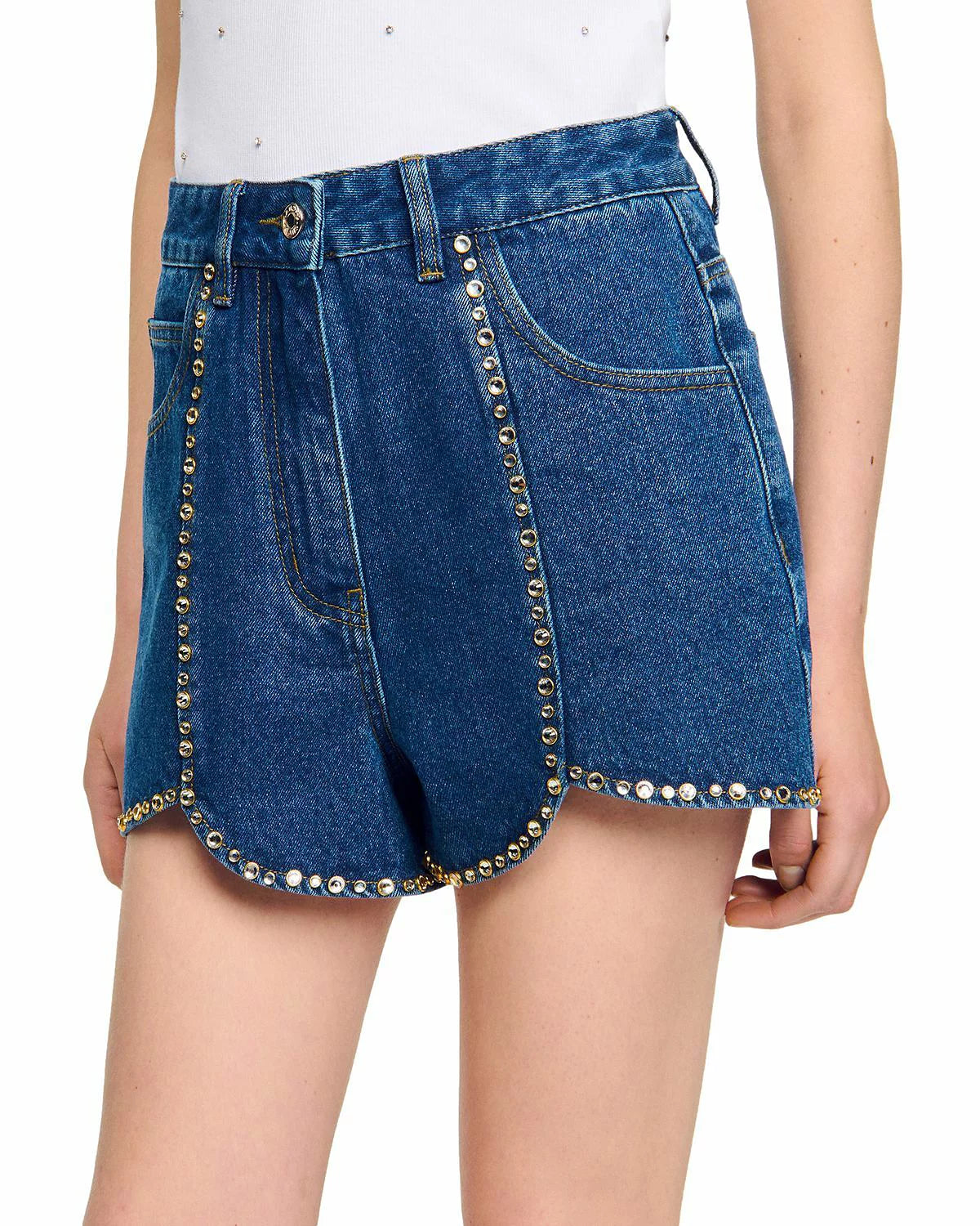 RHINESTONE BLUE DENIM SHORTS FOR NIGHT OUT