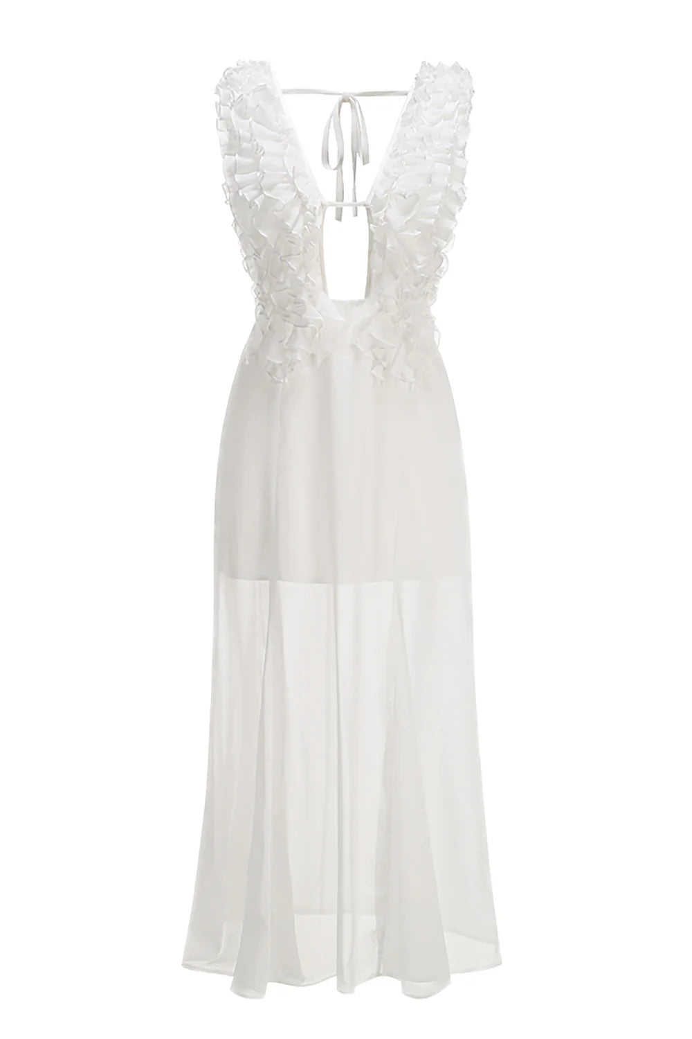 CHIC WHITE PLEATED RUFFLE MAXI DRESS