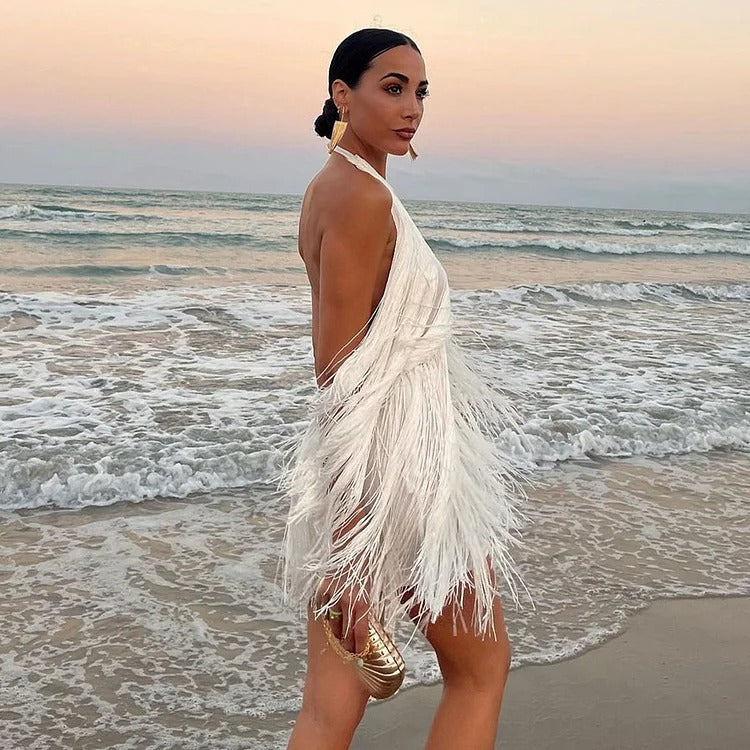 IVY FRINGE MINI DRESS, WHITE, COCKTAIL PARTY