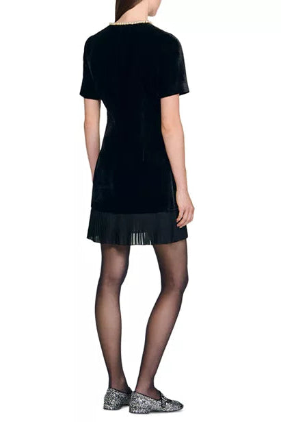 RIVA PATCHWORK VELVET MINI DRESS IN BLACK