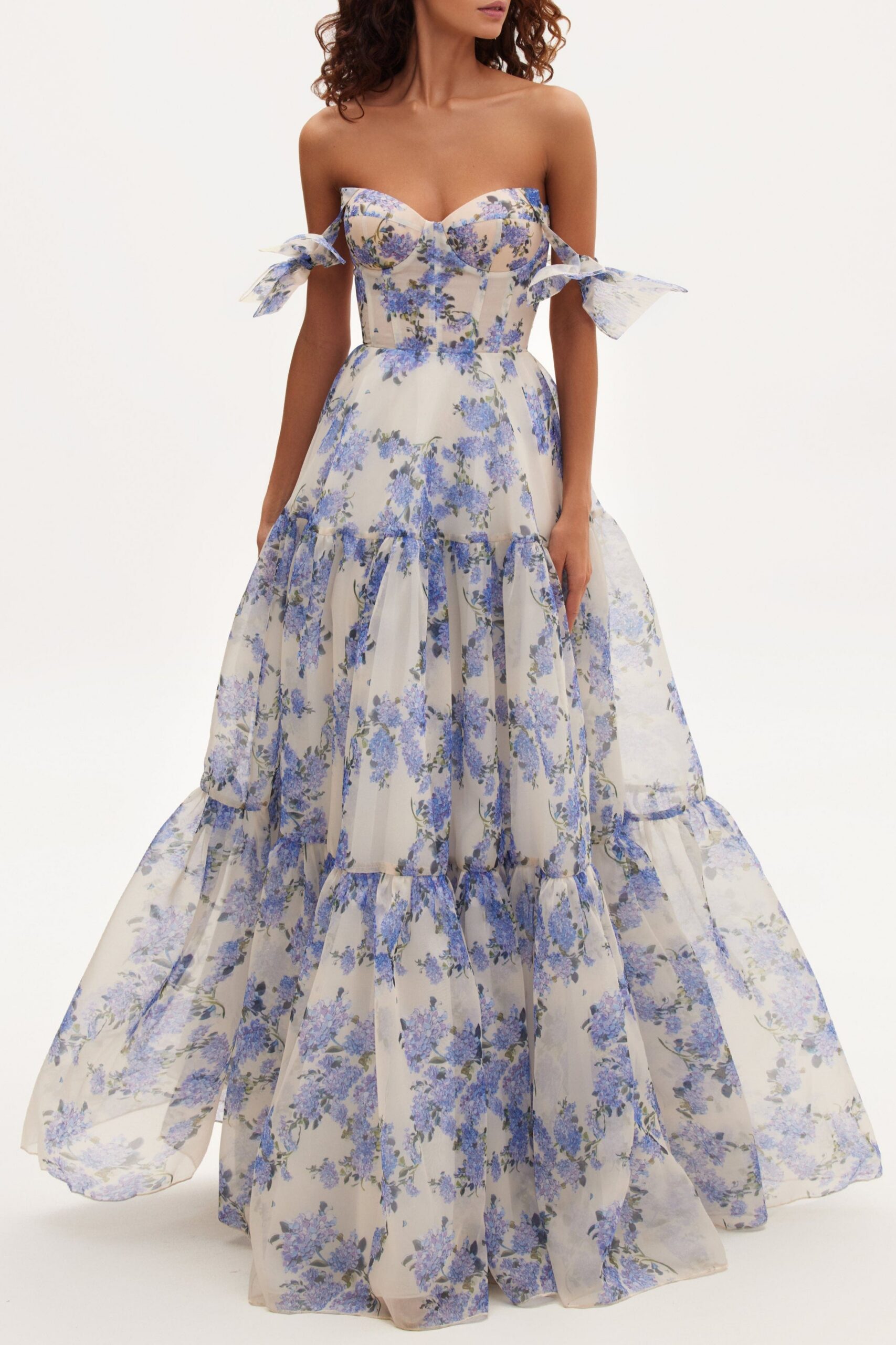 HYDRANGEA FLORAL MAXI TIE-STRAP DRESS