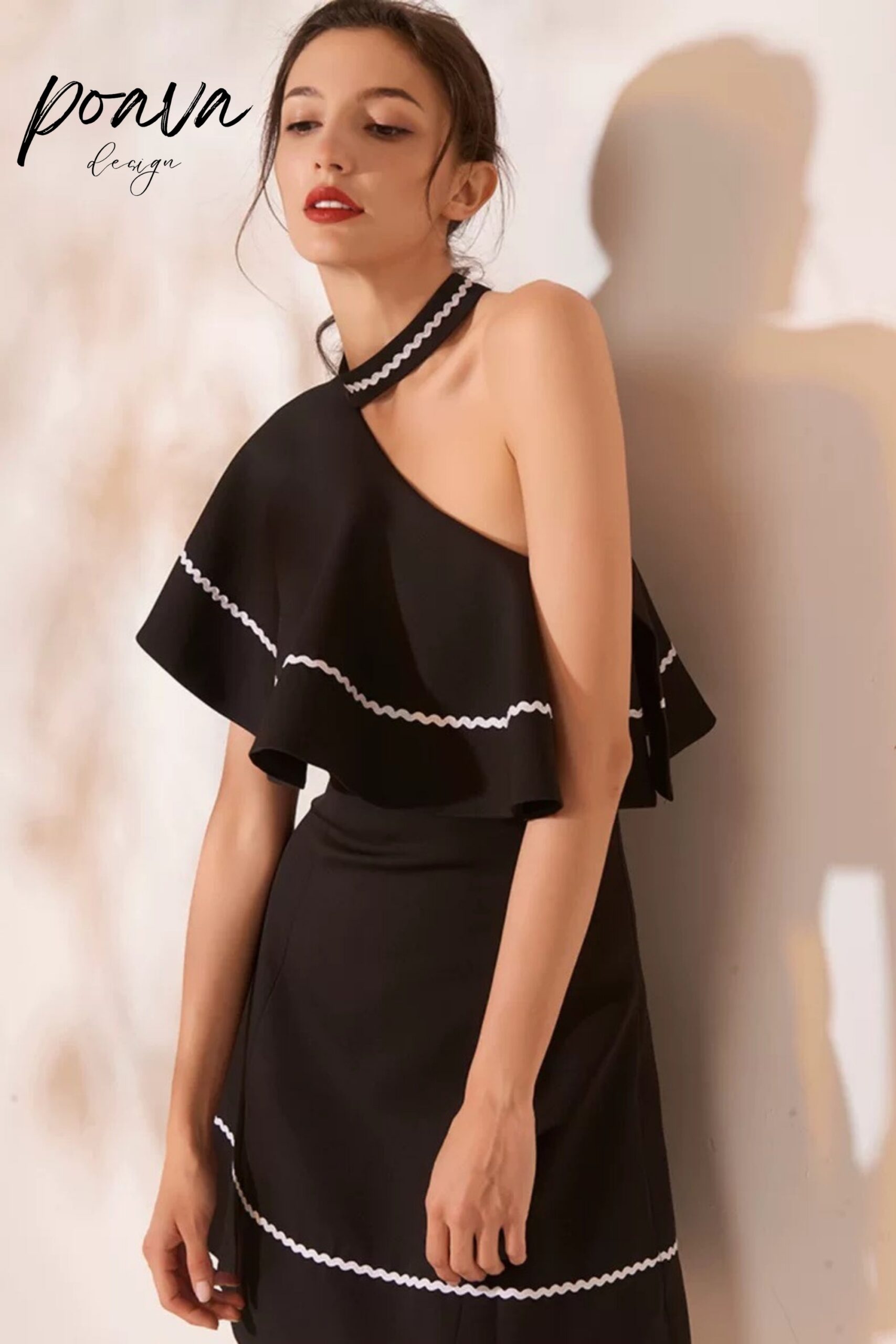 RUFFLE SLEEVE A-LINE MINI BLACK PARTY DRESS