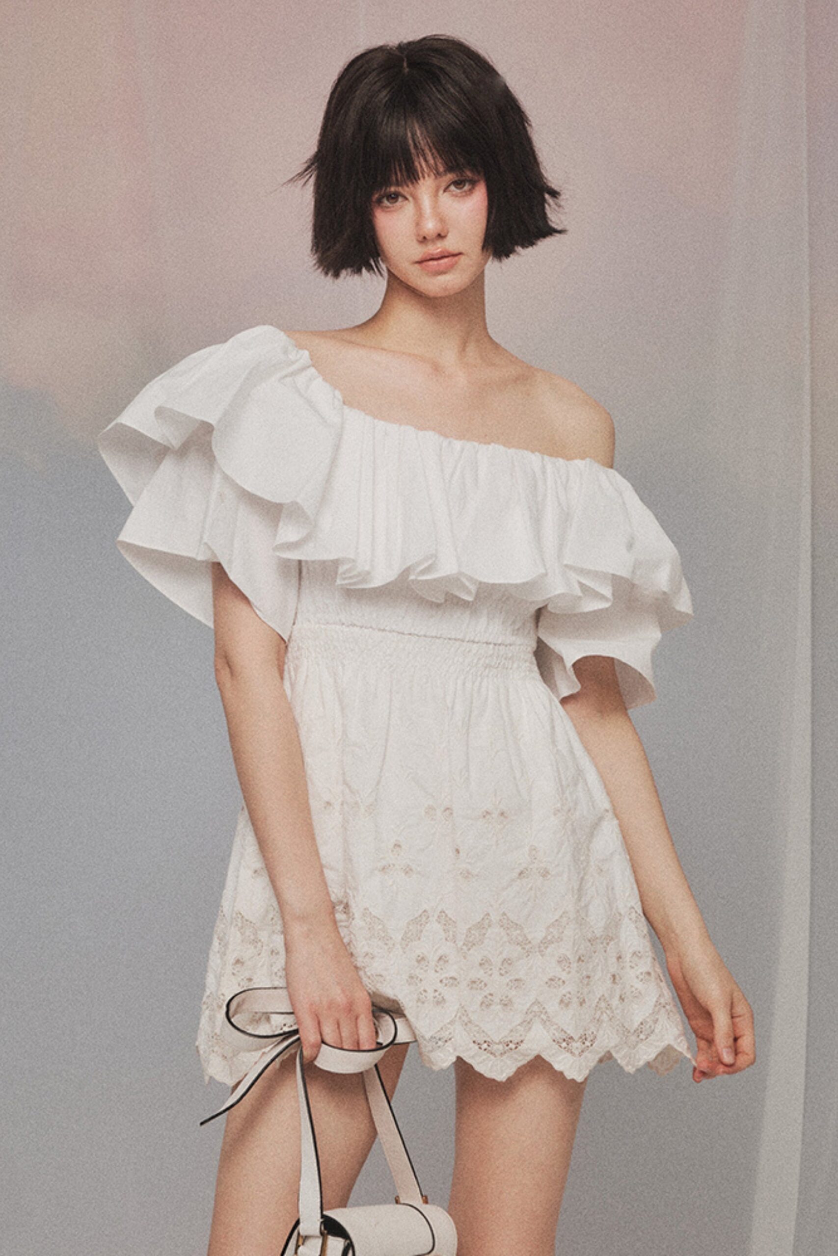 RUFFLE WHITE MINI DRESS FOR PARTY