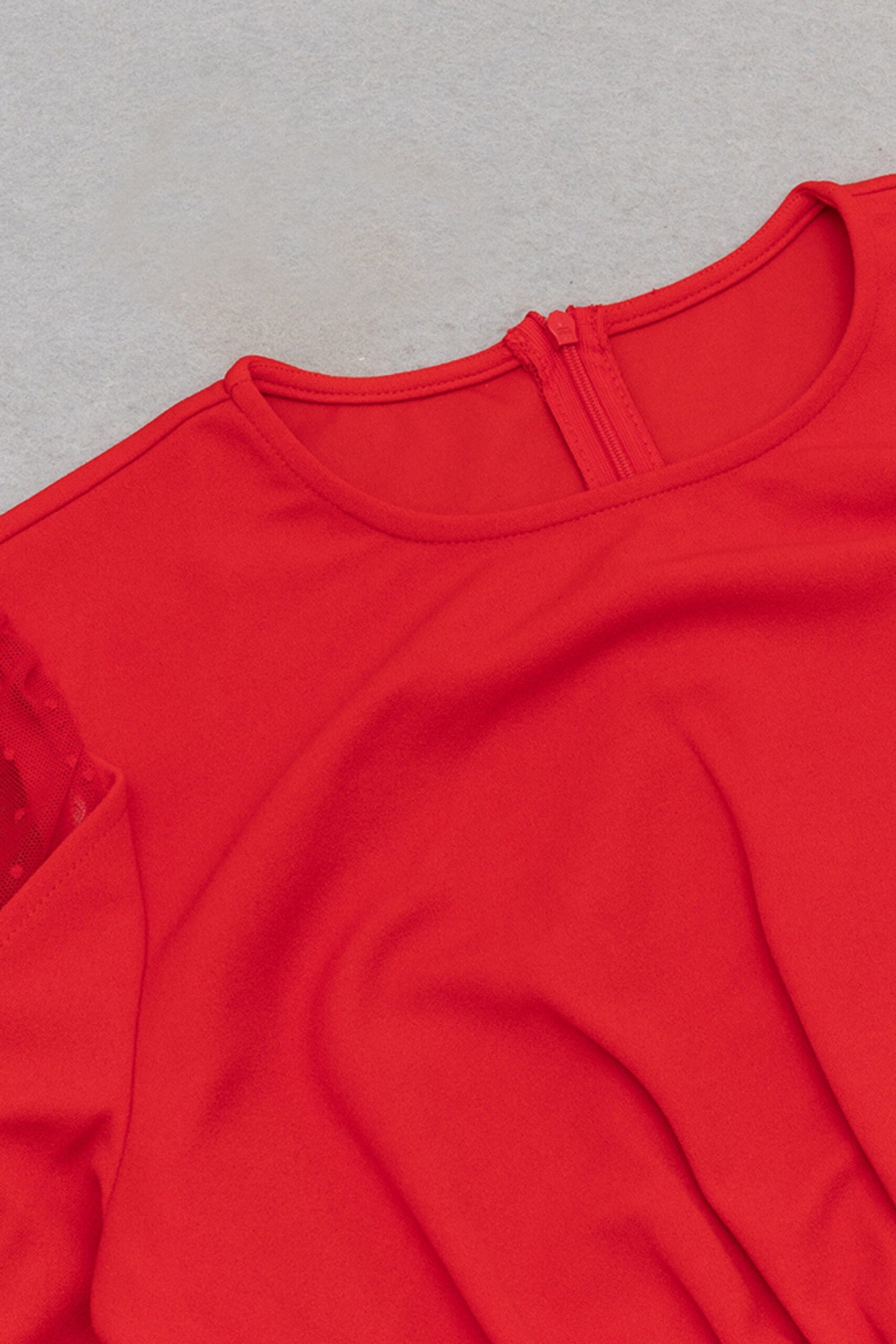 RED LONG SLEEVE HIGH SPLIT MIDI DRESS