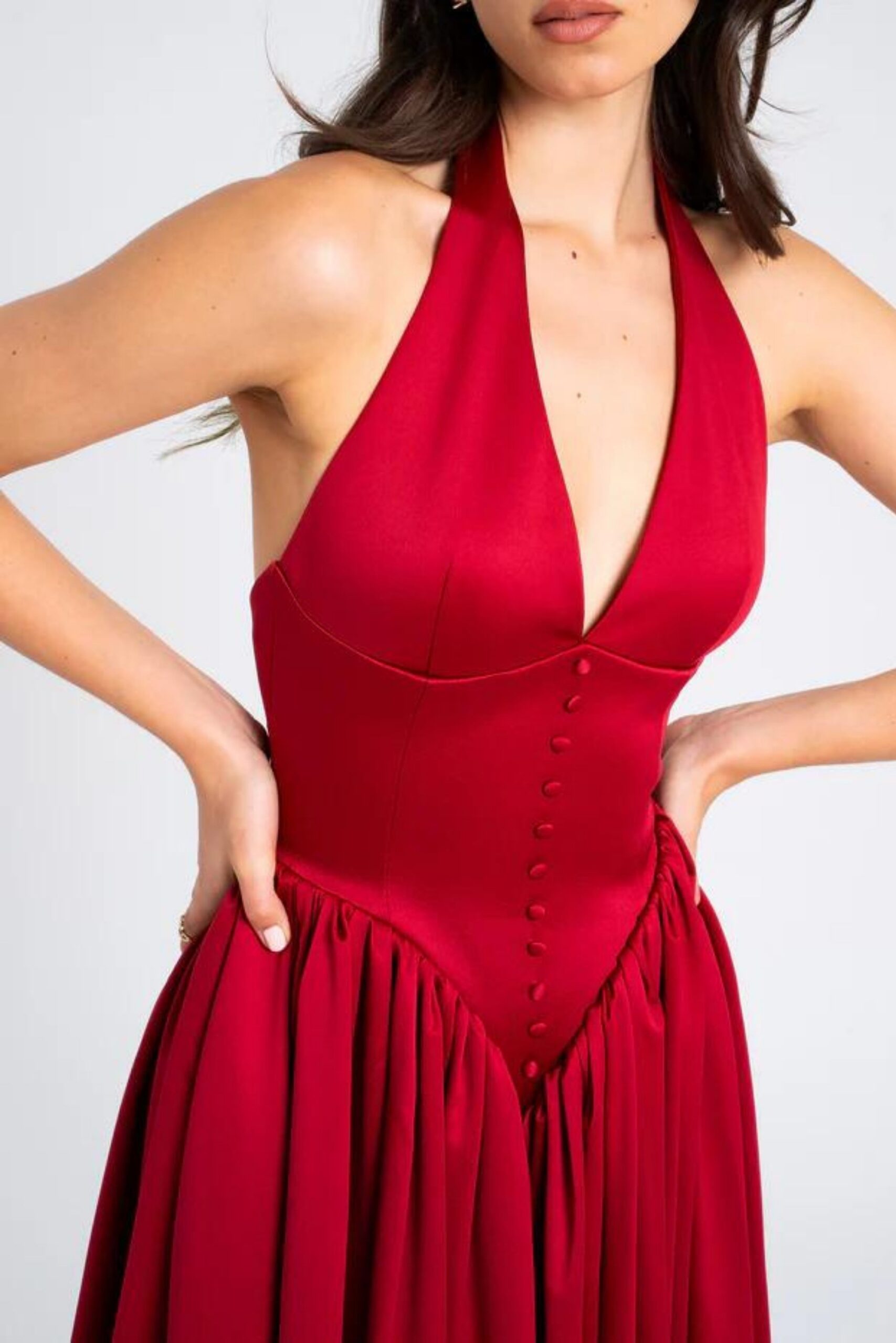 HALTER BACKLESS MIDI DRESS RED DATE NIGHT