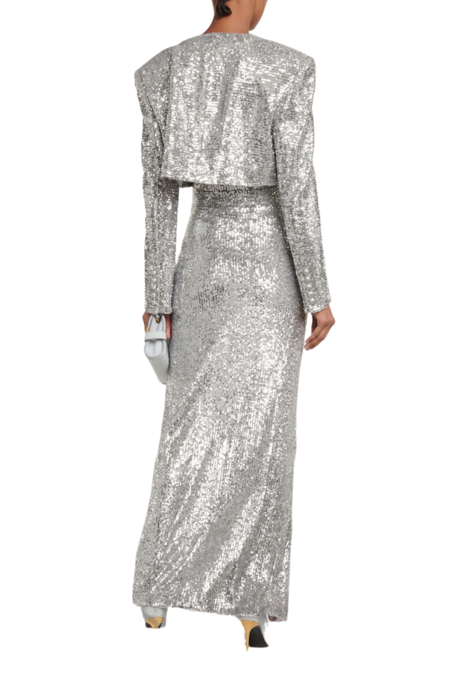 SILVER SEQUIN CROPPED BLAZER FOR PARTY