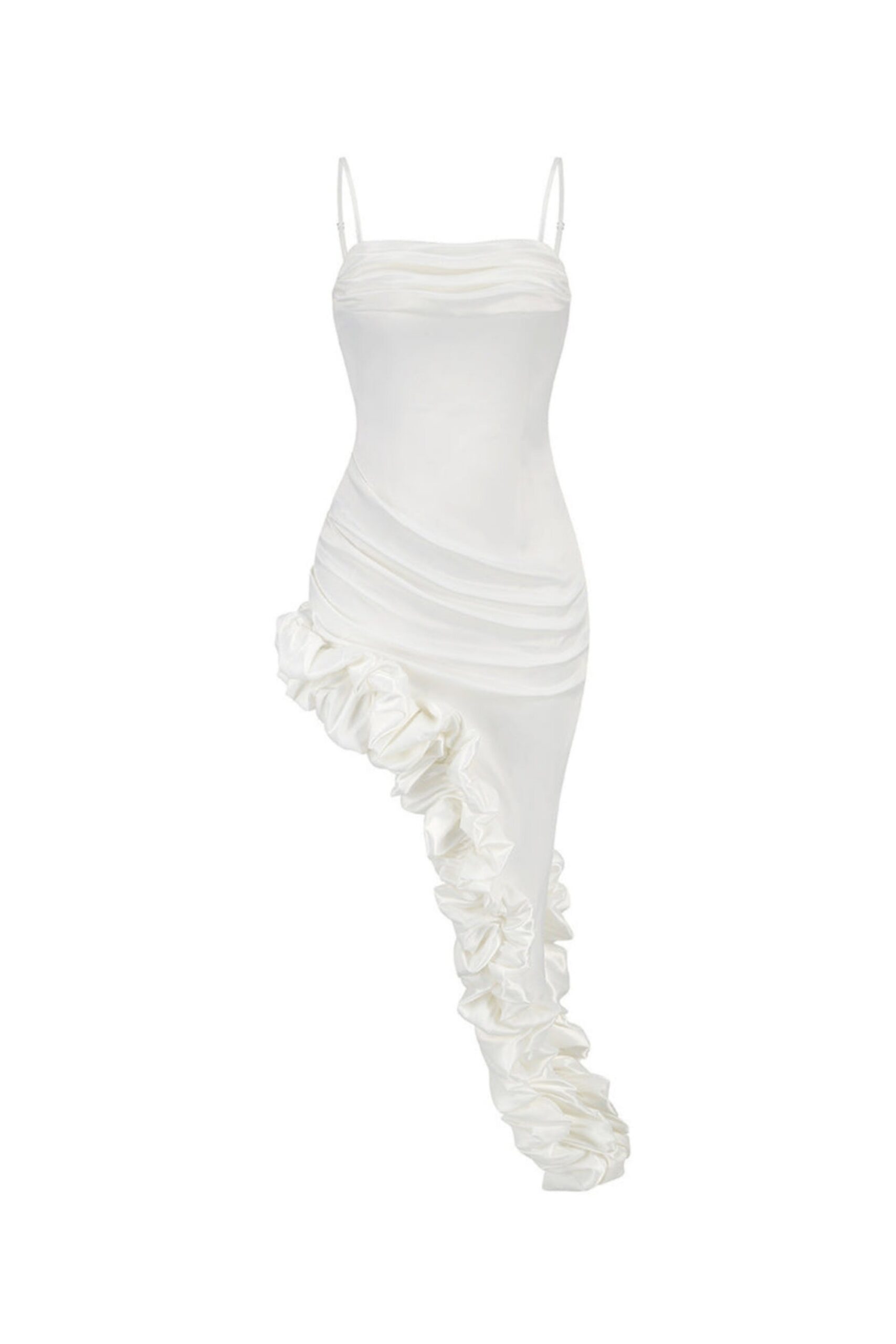 SOLID FLORAL PLEATED SUSPENDER DRESS, HIP-HUGGING PARTY