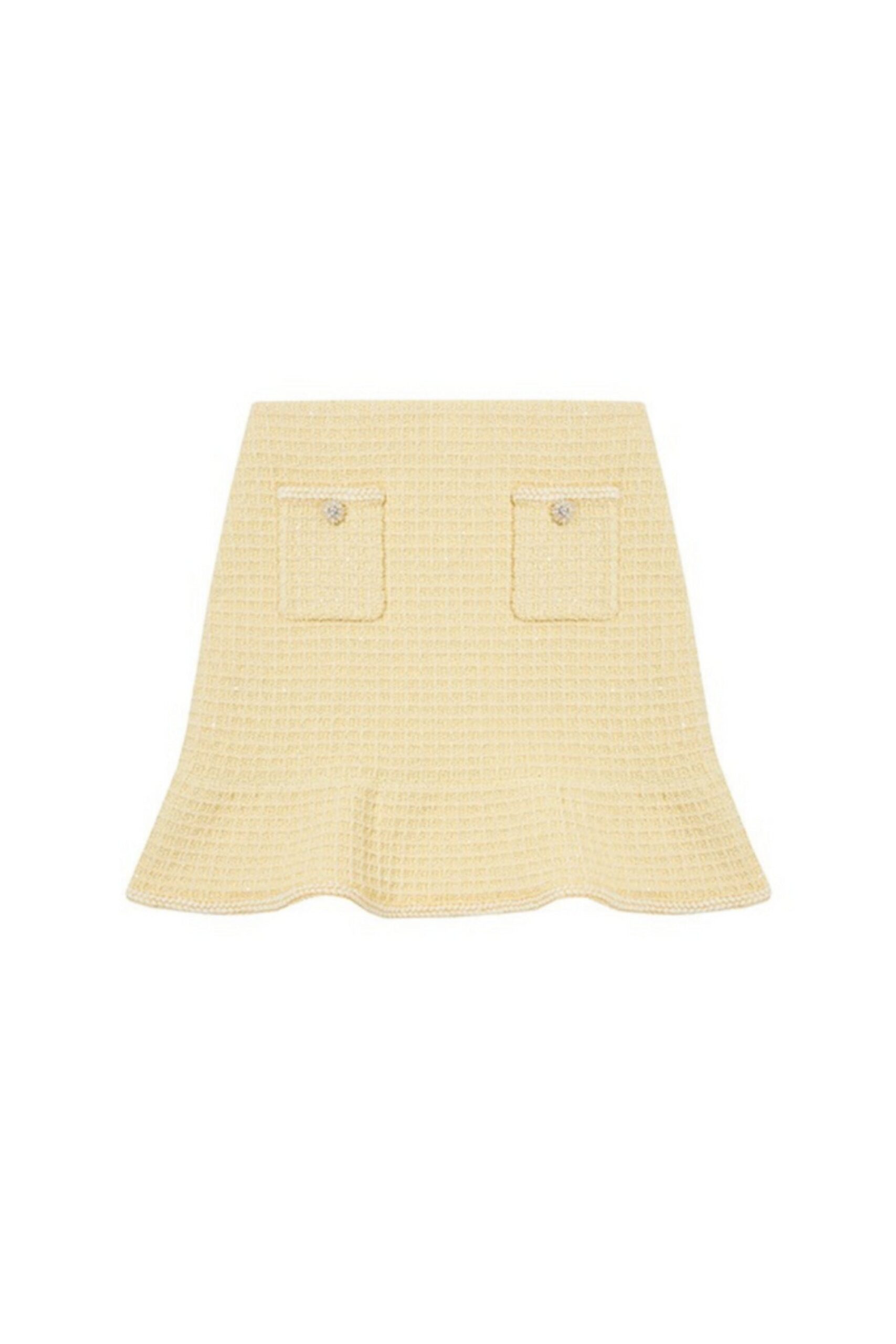 YELLOW TEXTURED KNIT MIDI SKIRT FOR FALL