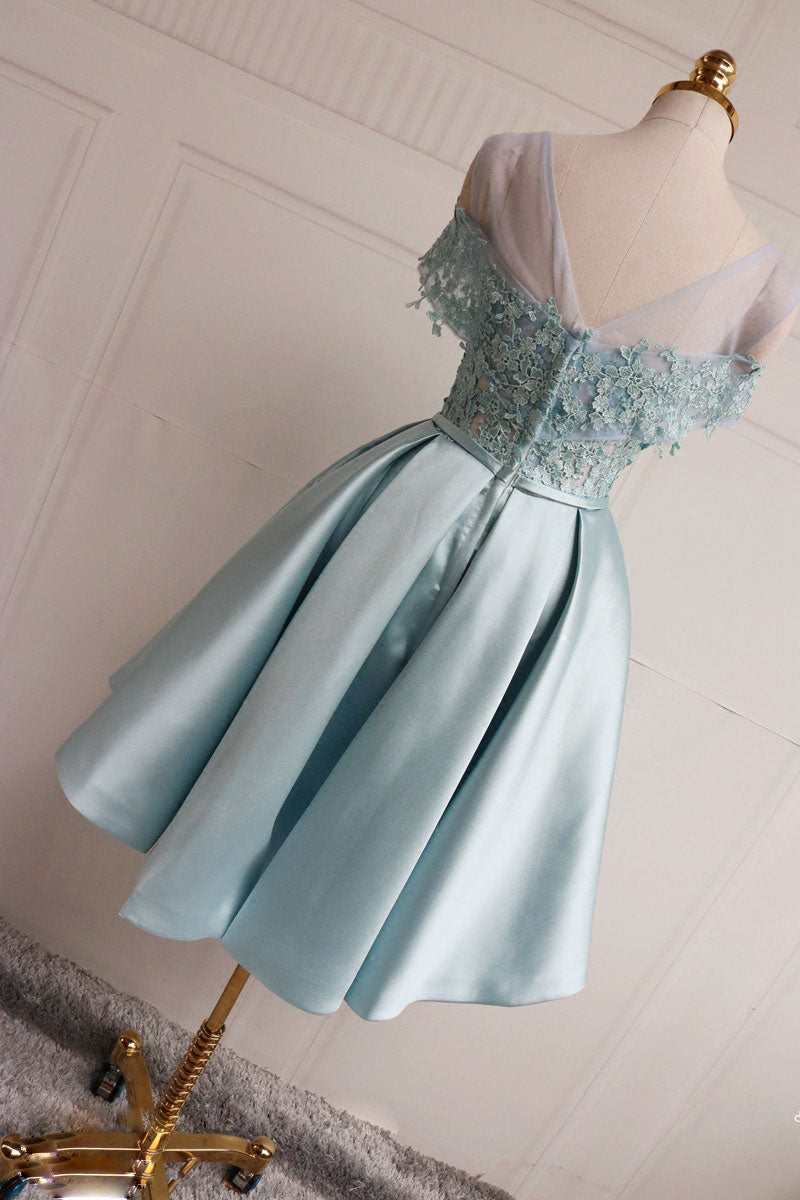 BLUE LACE FIT & FLARE PROM MINI DRESS