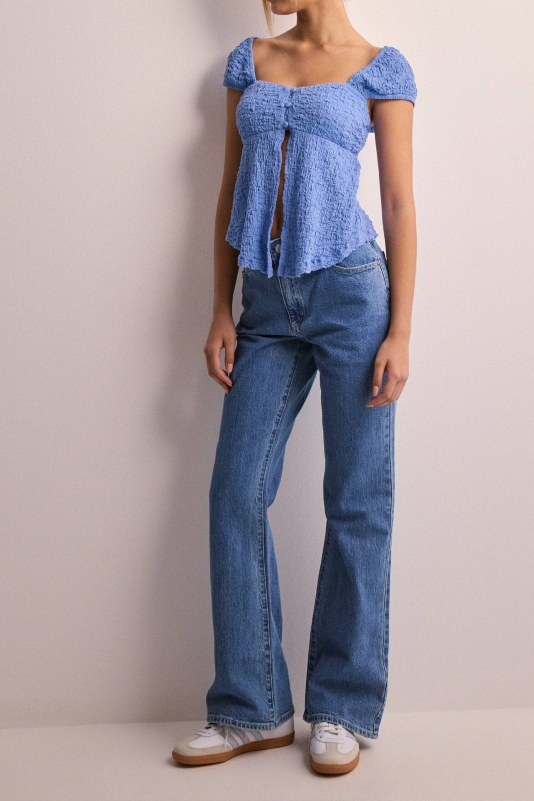 STRUCTURED BLUE BUTTON TOP FOR WORK
