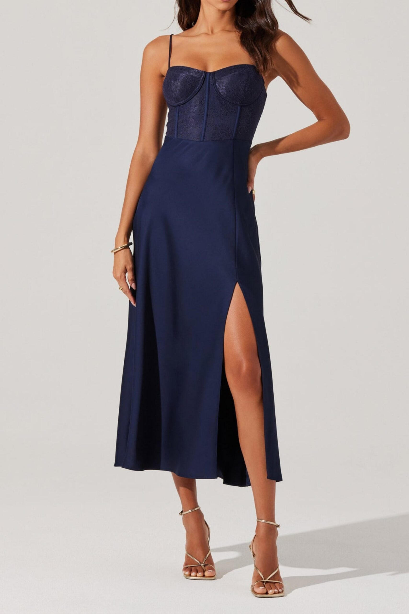 LACE BUSTIER MIDI DRESS FOR WEDDING GUEST