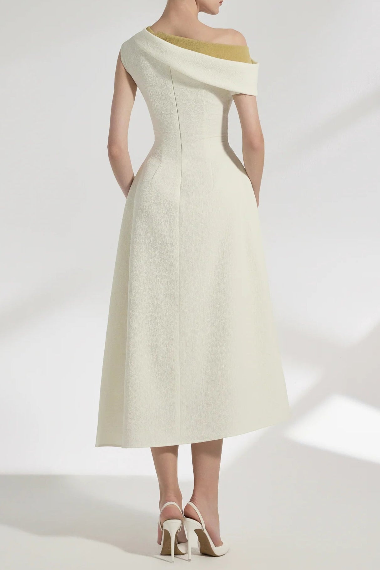 LUCY ONE-SHOULDER A-LINE MIDI WHITE DRESS