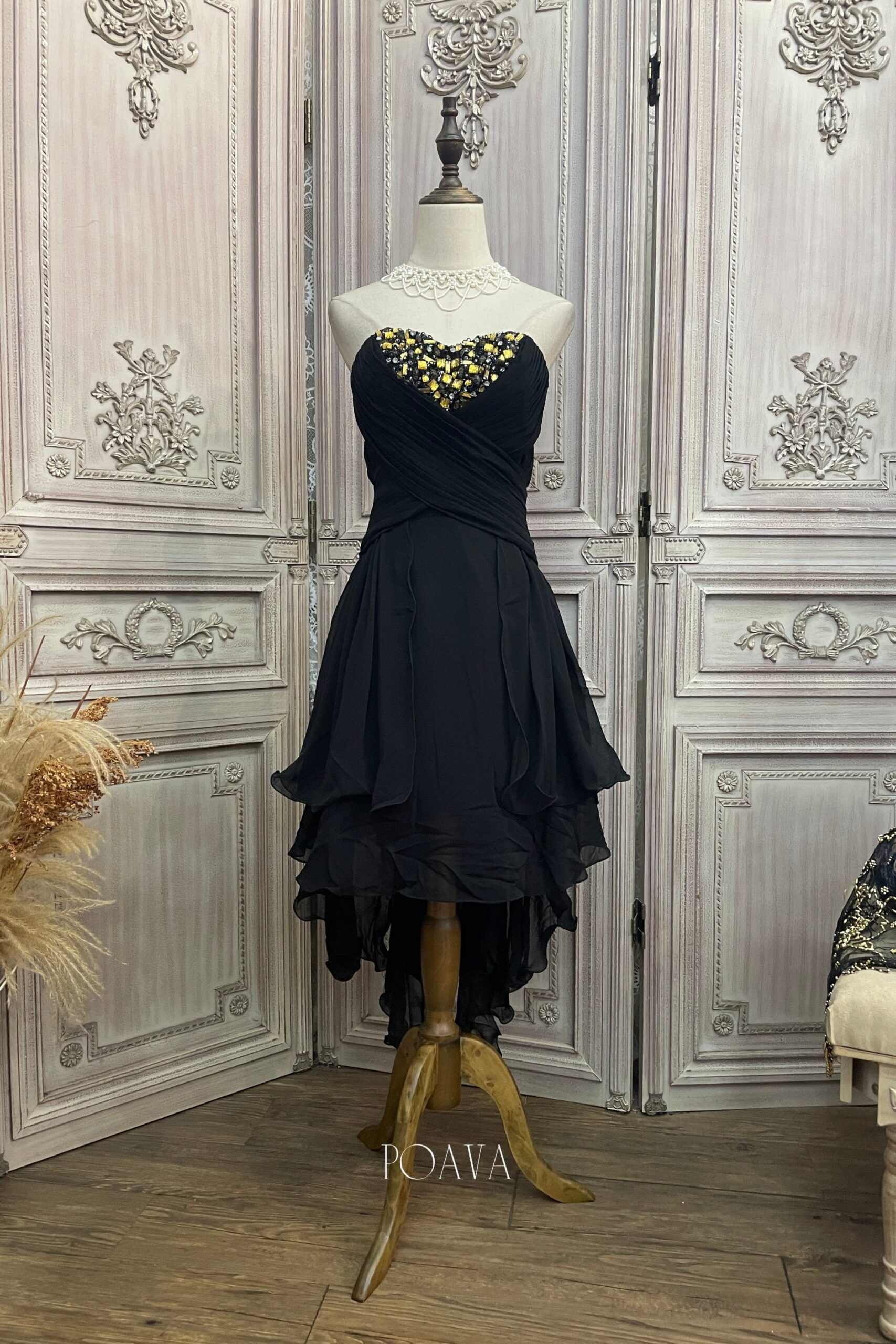 14_92a7c9fd-a0dc-4cca-b828-f24240901dbf CHIFFON STRAPLESS EMBELLISHED MIDI DRESS BLACK