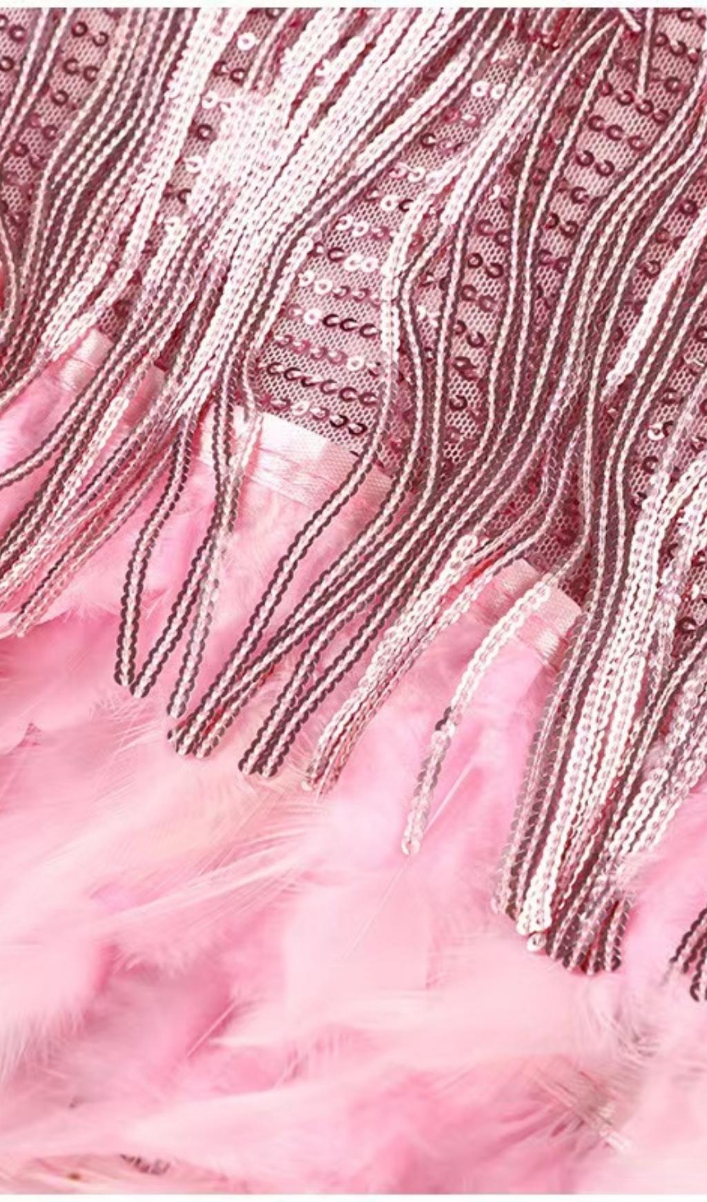 PINK TASSEL FEATHER MINI DRESS FOR PARTY