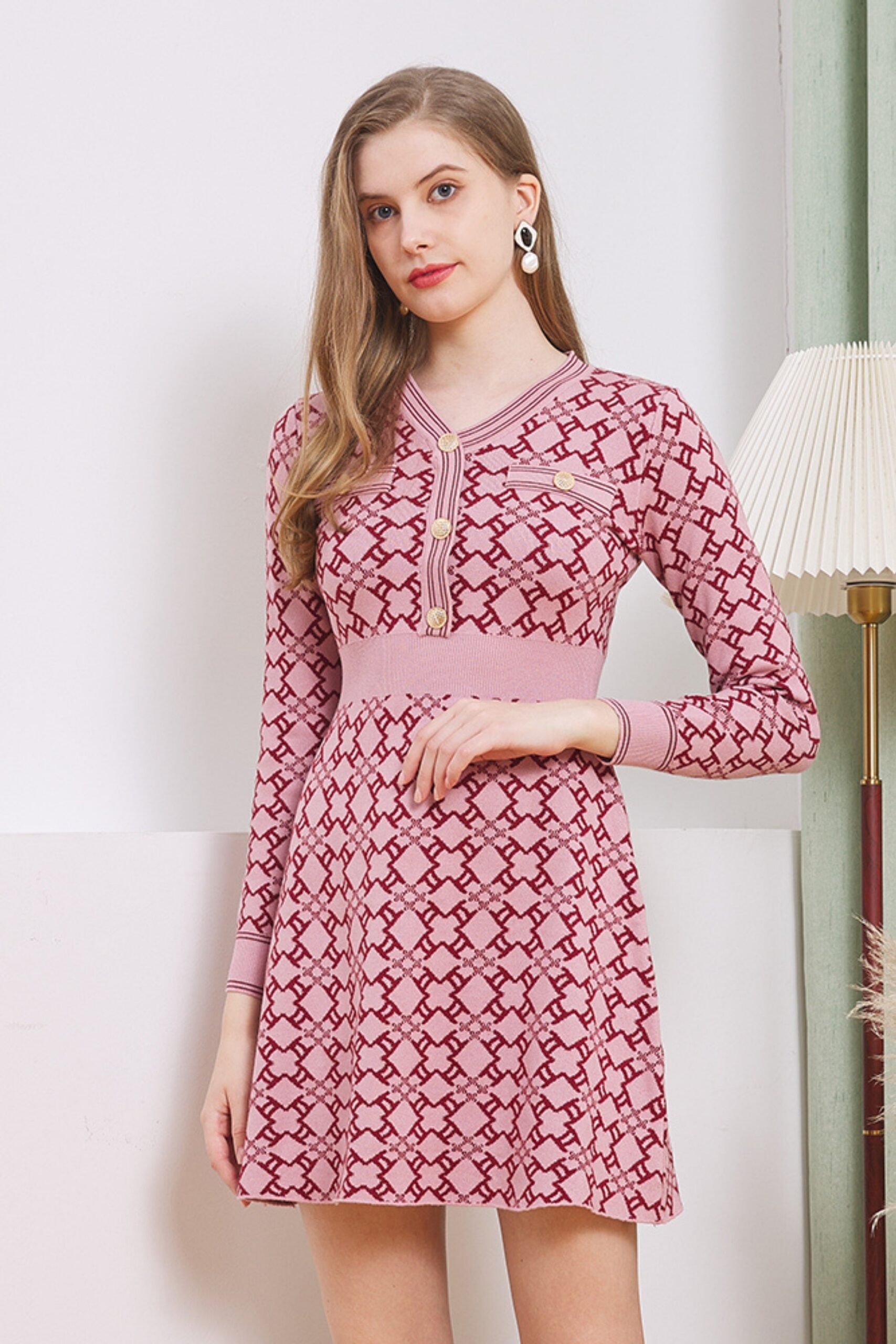KNIT A-LINE MINI DRESS, PINK, CASUAL