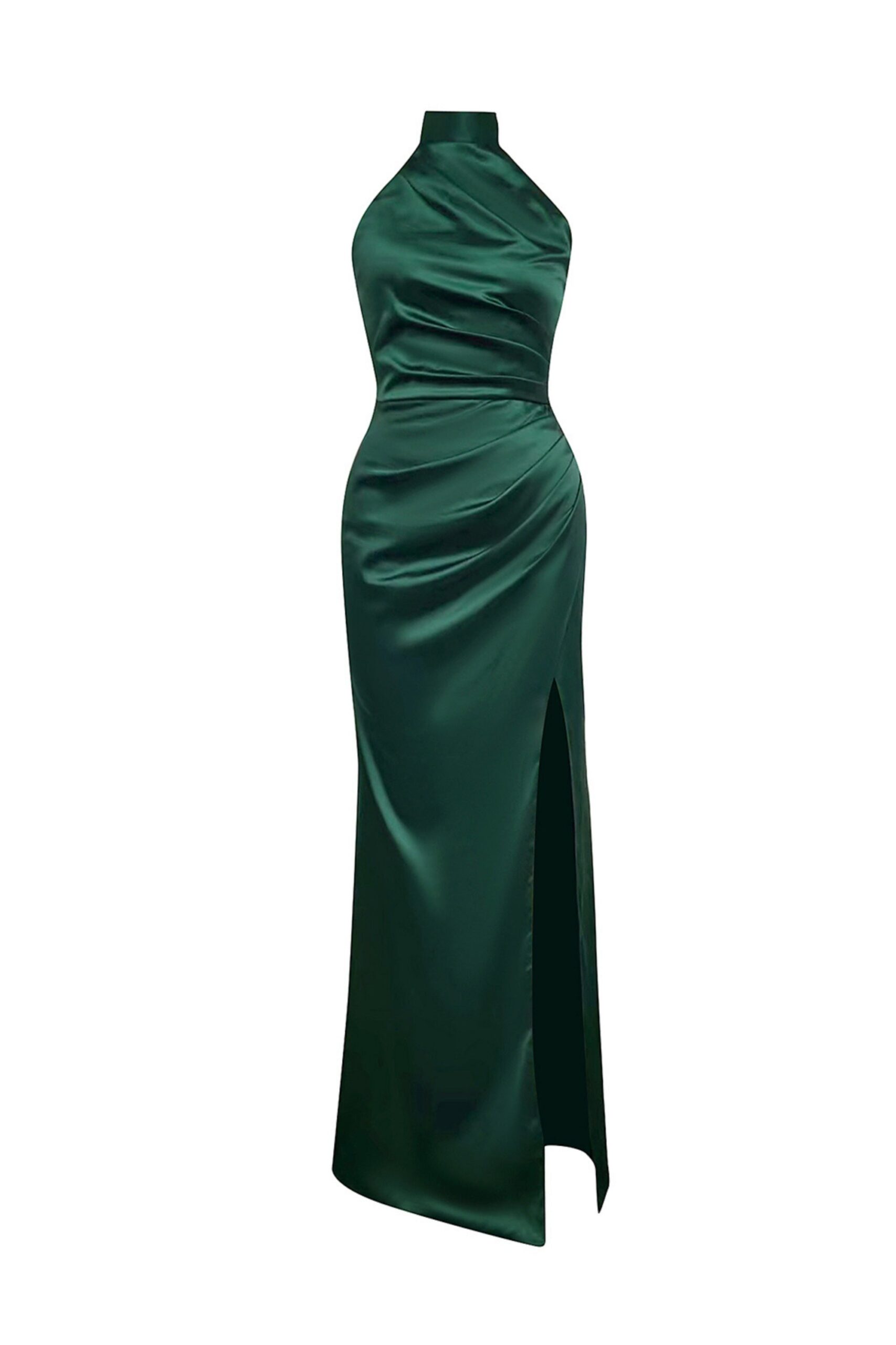 SATIN BOW SPLIT MAXI DRESS GREEN WEDDING GUEST
