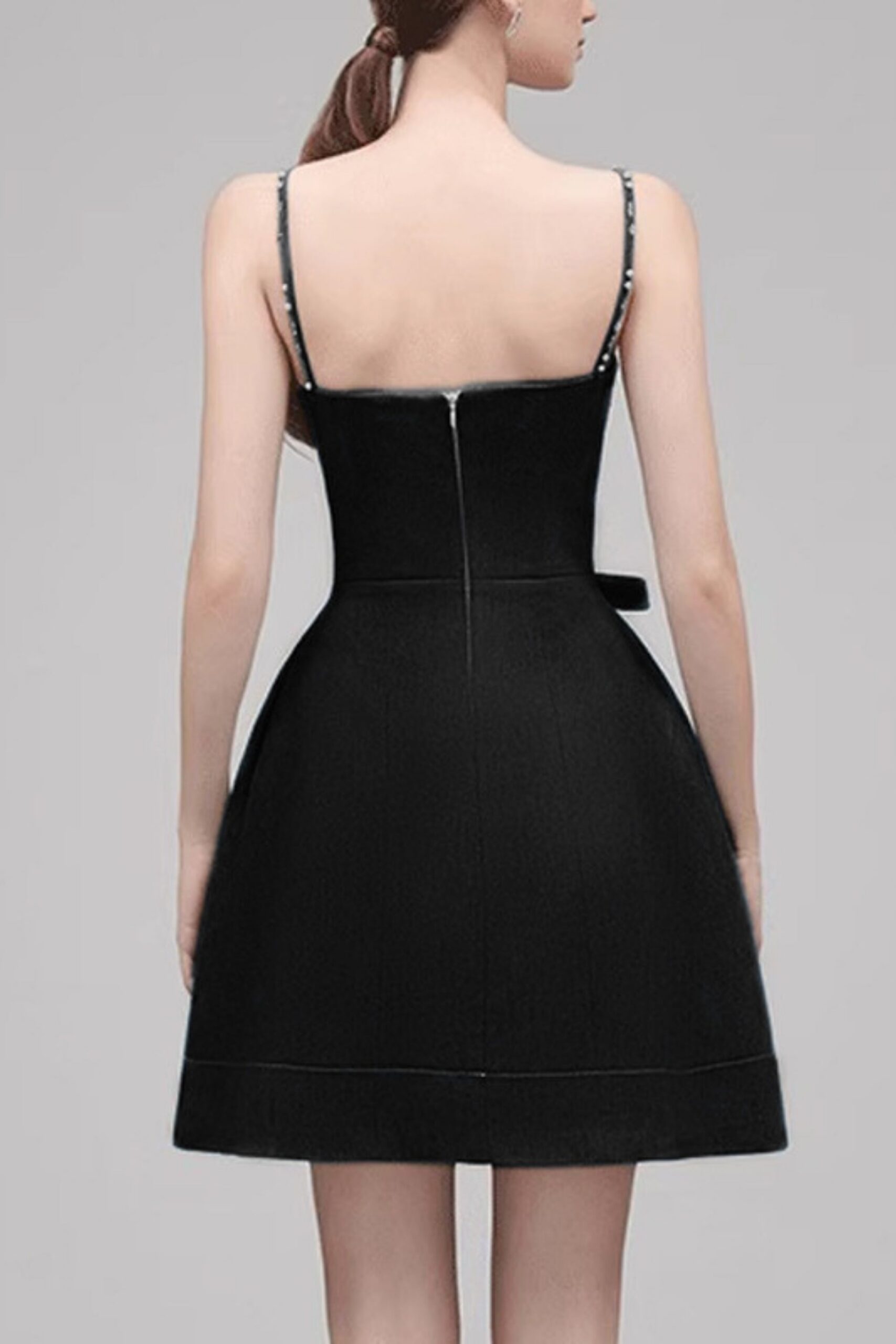 ELMA CRYSTAL BOW MINI DRESS IN BLACK