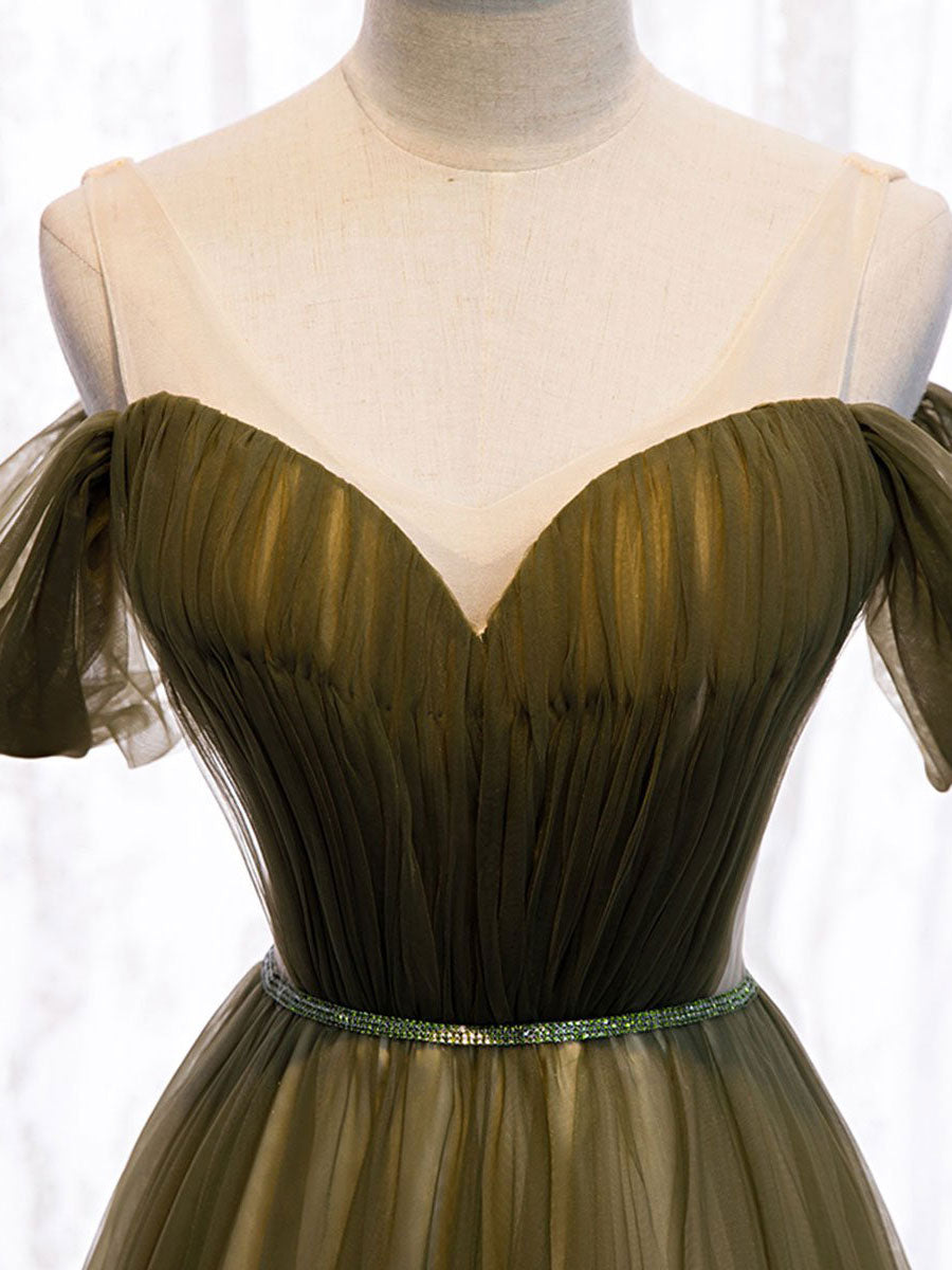 TULLE GREEN MAXI DRESS FOR WEDDINGS