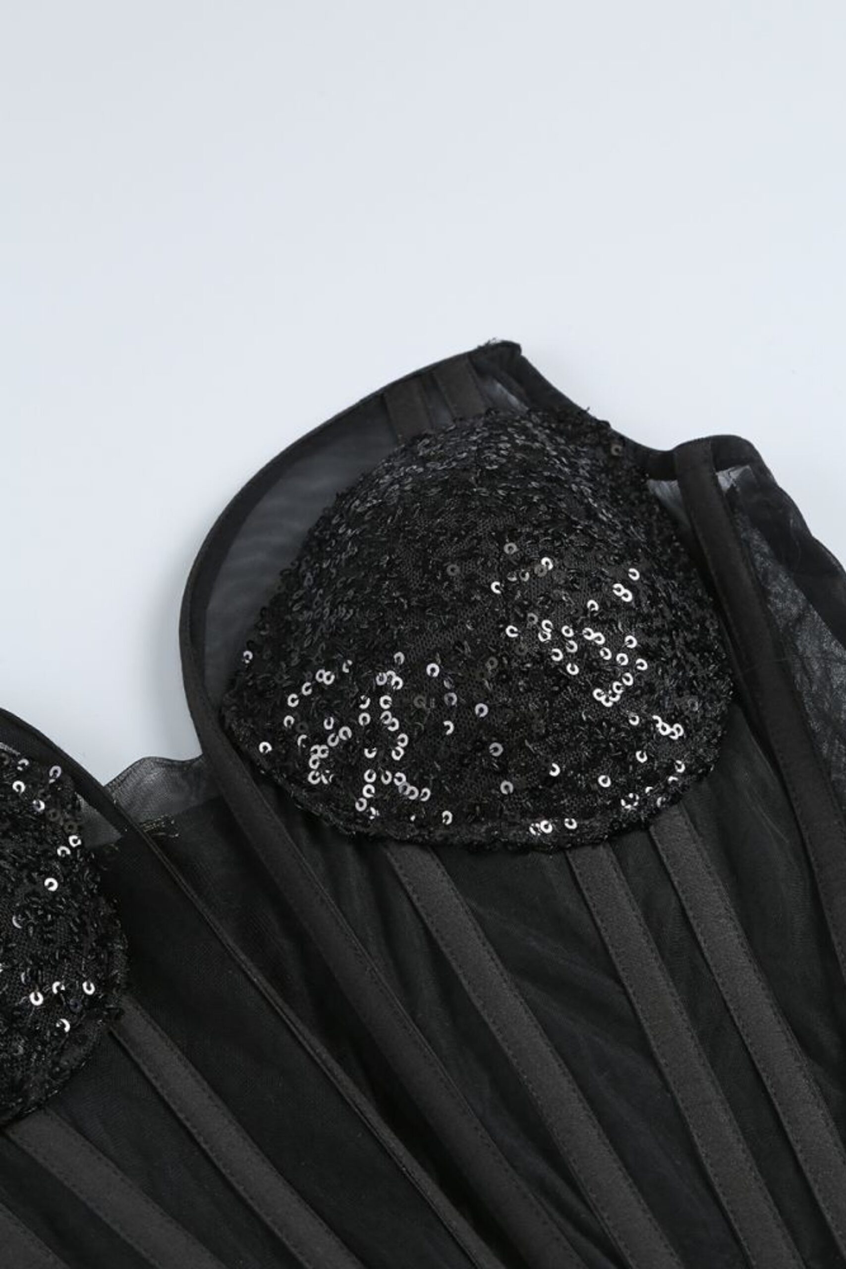 STRAPLESS BLACK EMBELLISHED COCKTAIL DRESS