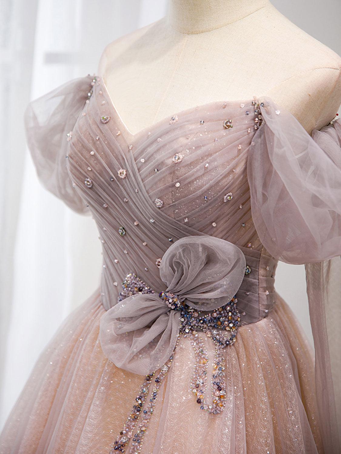 PINK OFF SHOULDER TULLE PARTY DRESS