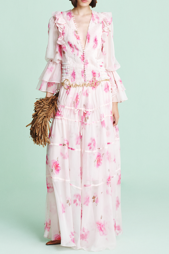 KIMBERLEY PINK V-NECK FLORAL MAXI DRESS