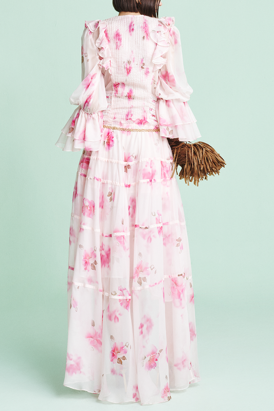 KIMBERLEY PINK V-NECK FLORAL MAXI DRESS