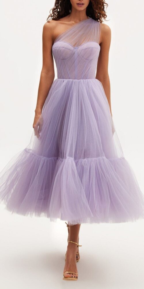 Lavender One-Shoulder Cocktail Tulle Dress