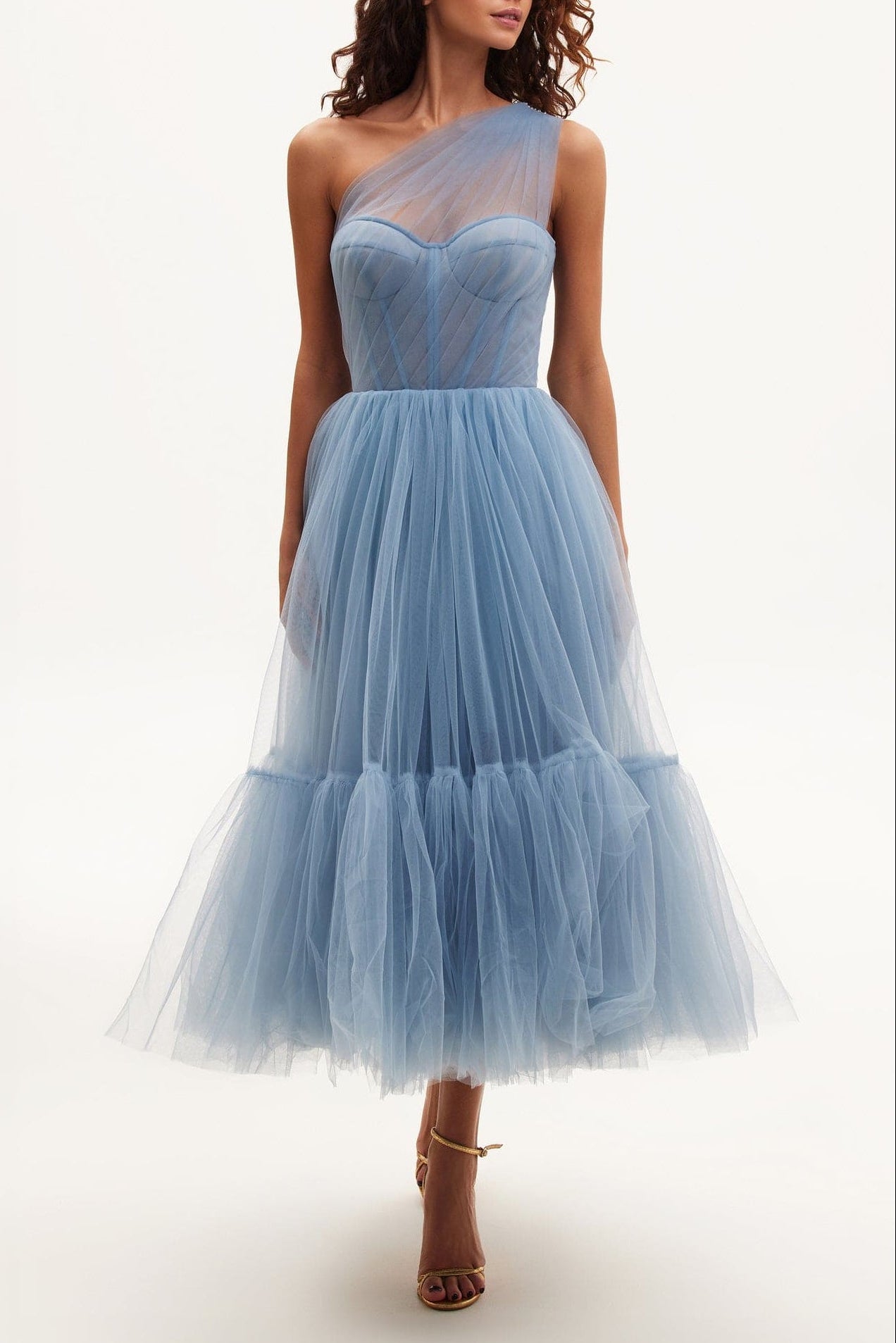 LIGHT BLUE ONE-SHOULDER TULLE COCKTAIL DRESS