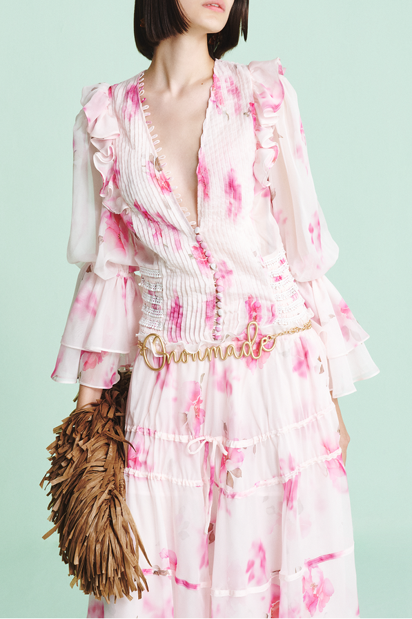 KIMBERLEY PINK V-NECK FLORAL MAXI DRESS