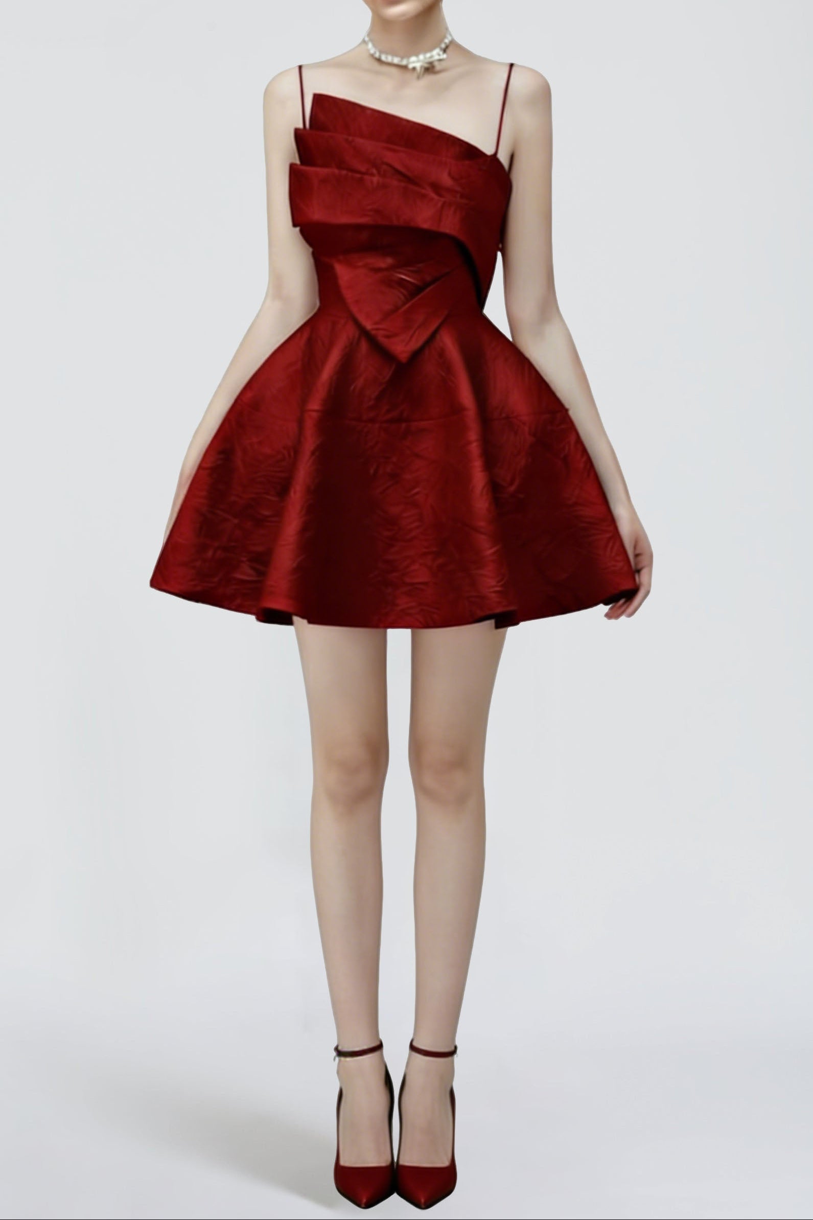 STRAPY HEM RED MINI DRESS FOR PARTY