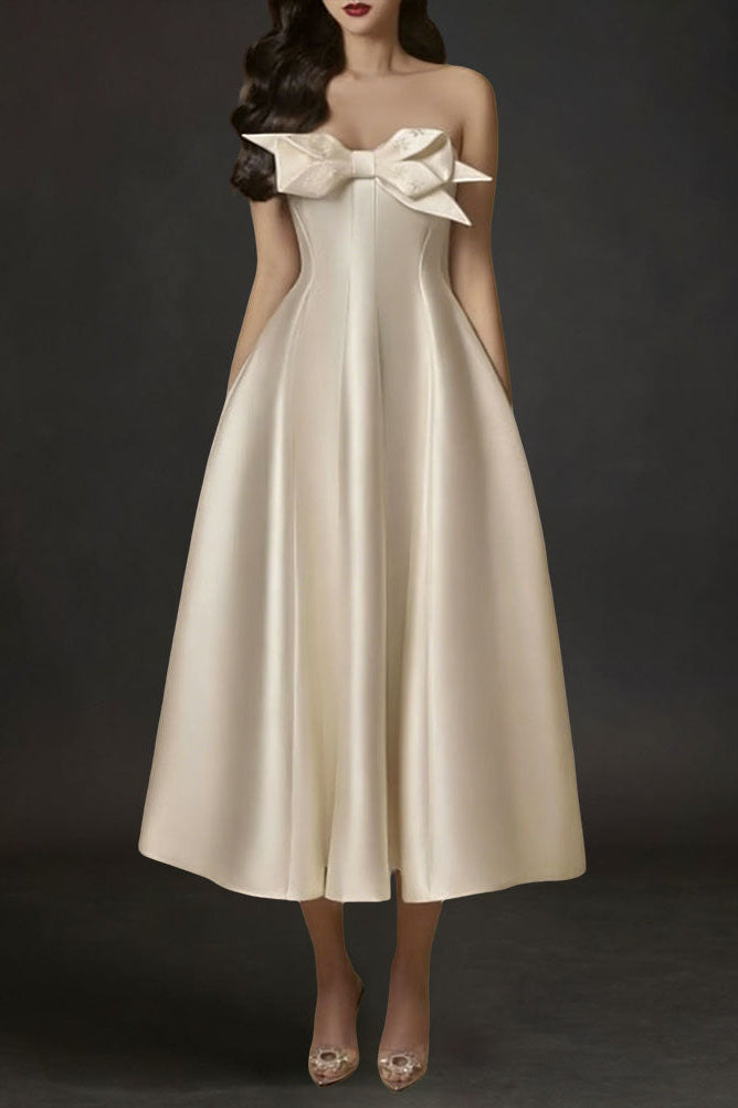 1543143343 BEIGE FLARED SEMI-HEART NECK TAFFETA MIDI DRESS