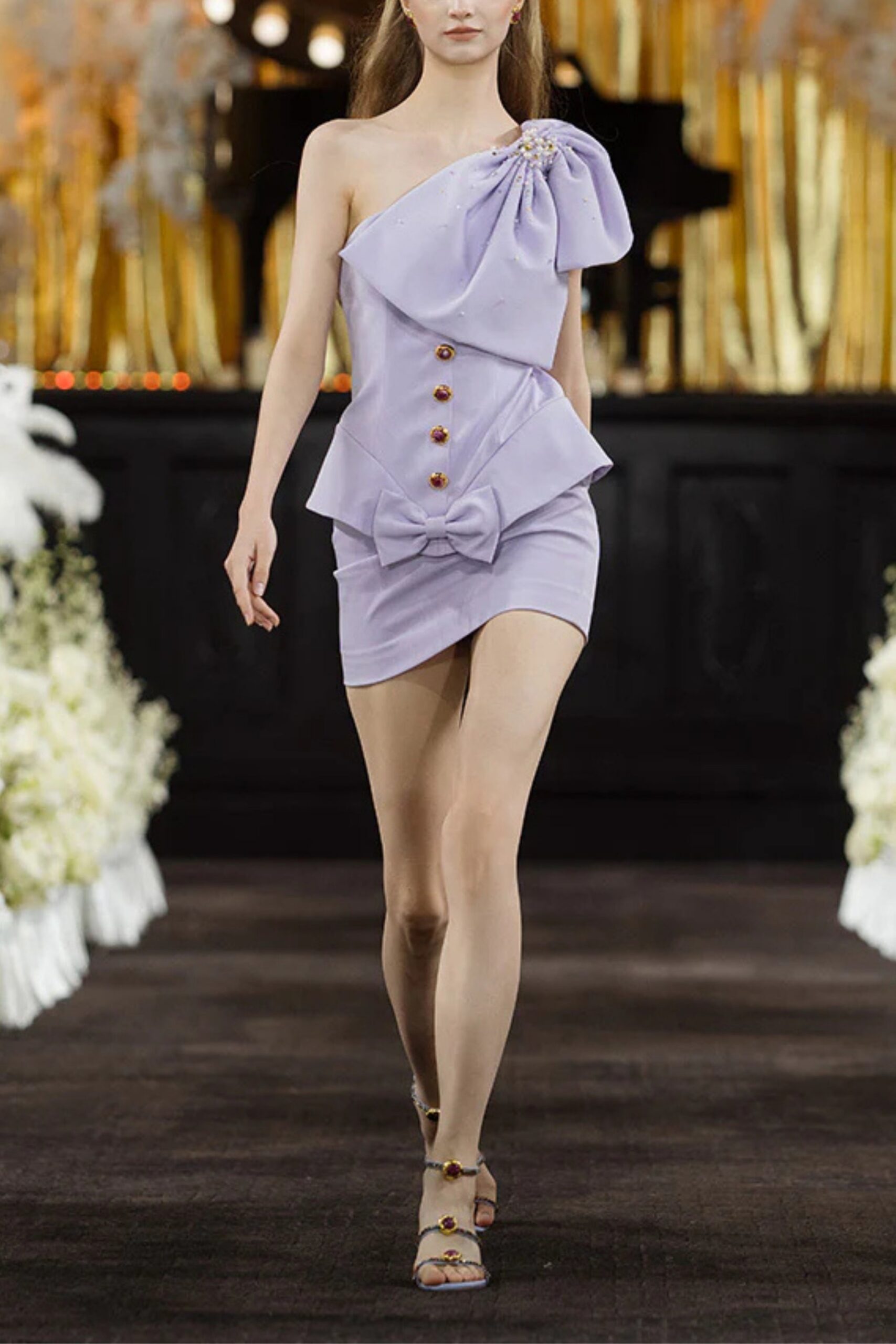BOWKNOT PURPLE MINI DRESS FOR PARTY