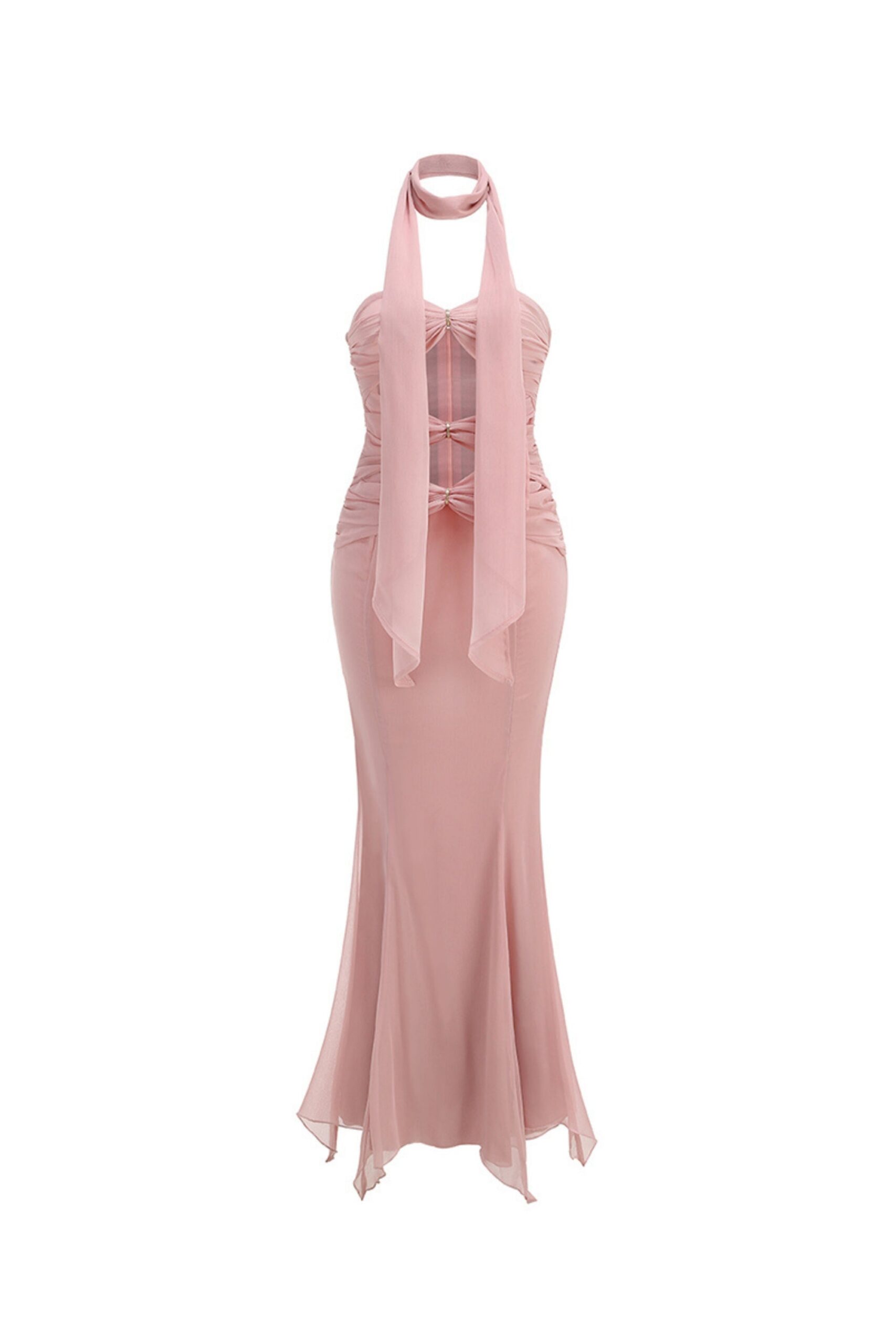 PINK TULLE SLEEVELESS MERMAID MAXI PROM DRESS