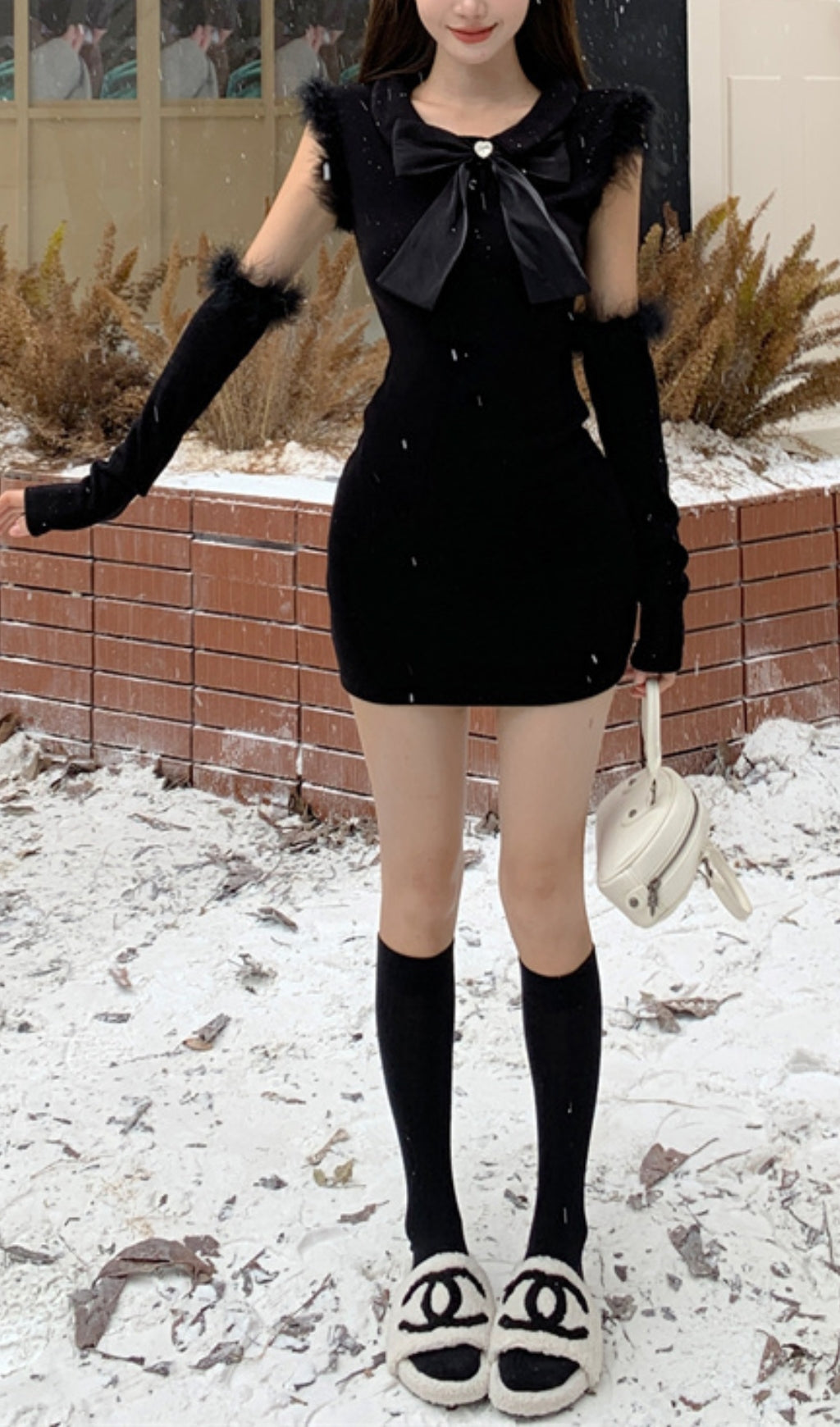 KNITTED BOW MINI DRESS FOR PARTY